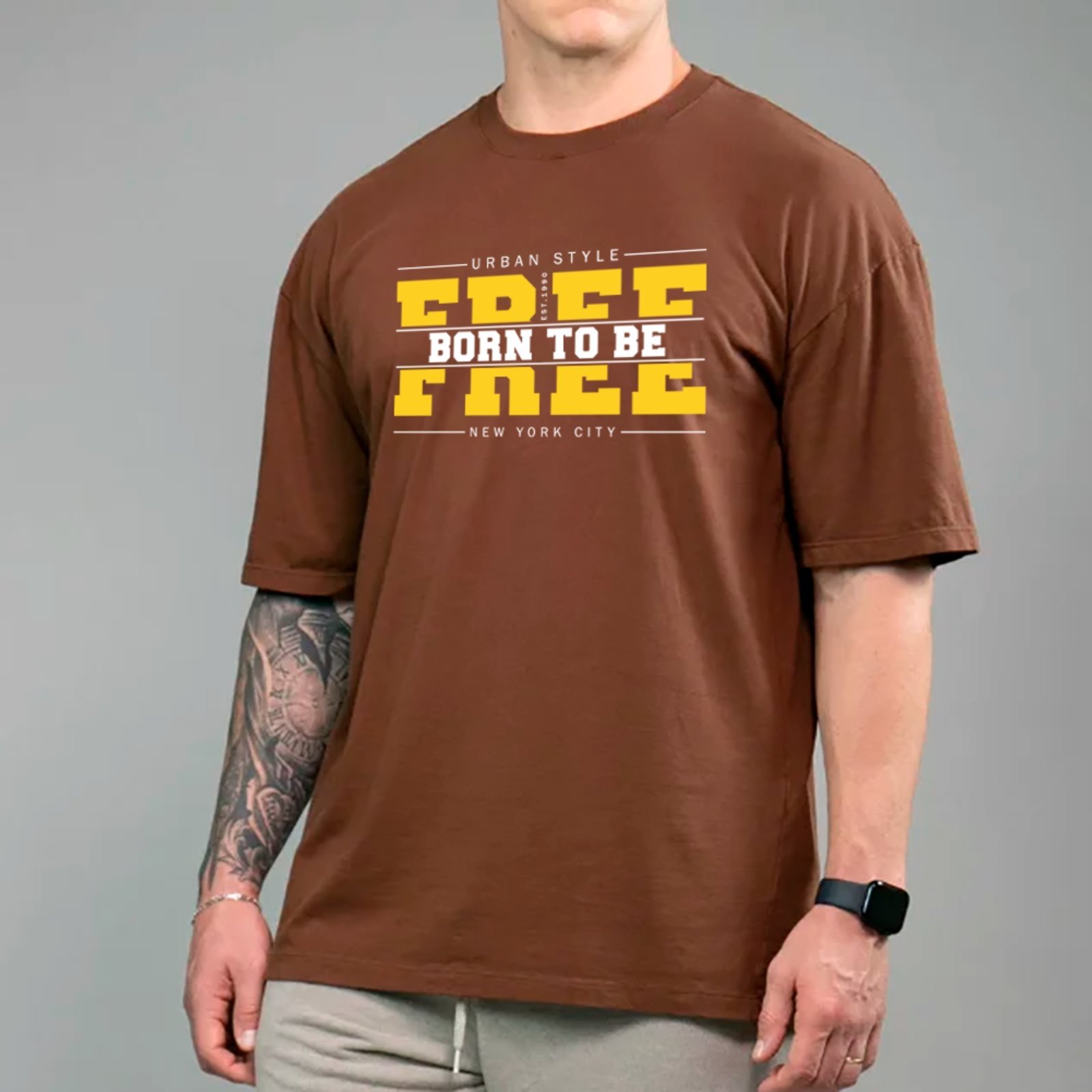 Camiseta Ousy Unissex Urban Style Born To Be Free Básica Marrom