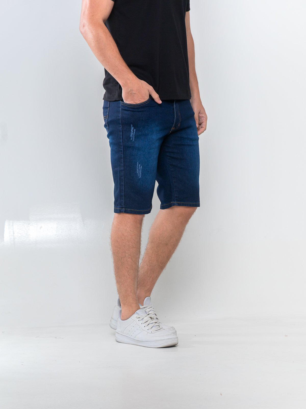 Bermuda Jeans Masculina Puidos Alpha Street Wear Confortavel e Casual Azul Escuro