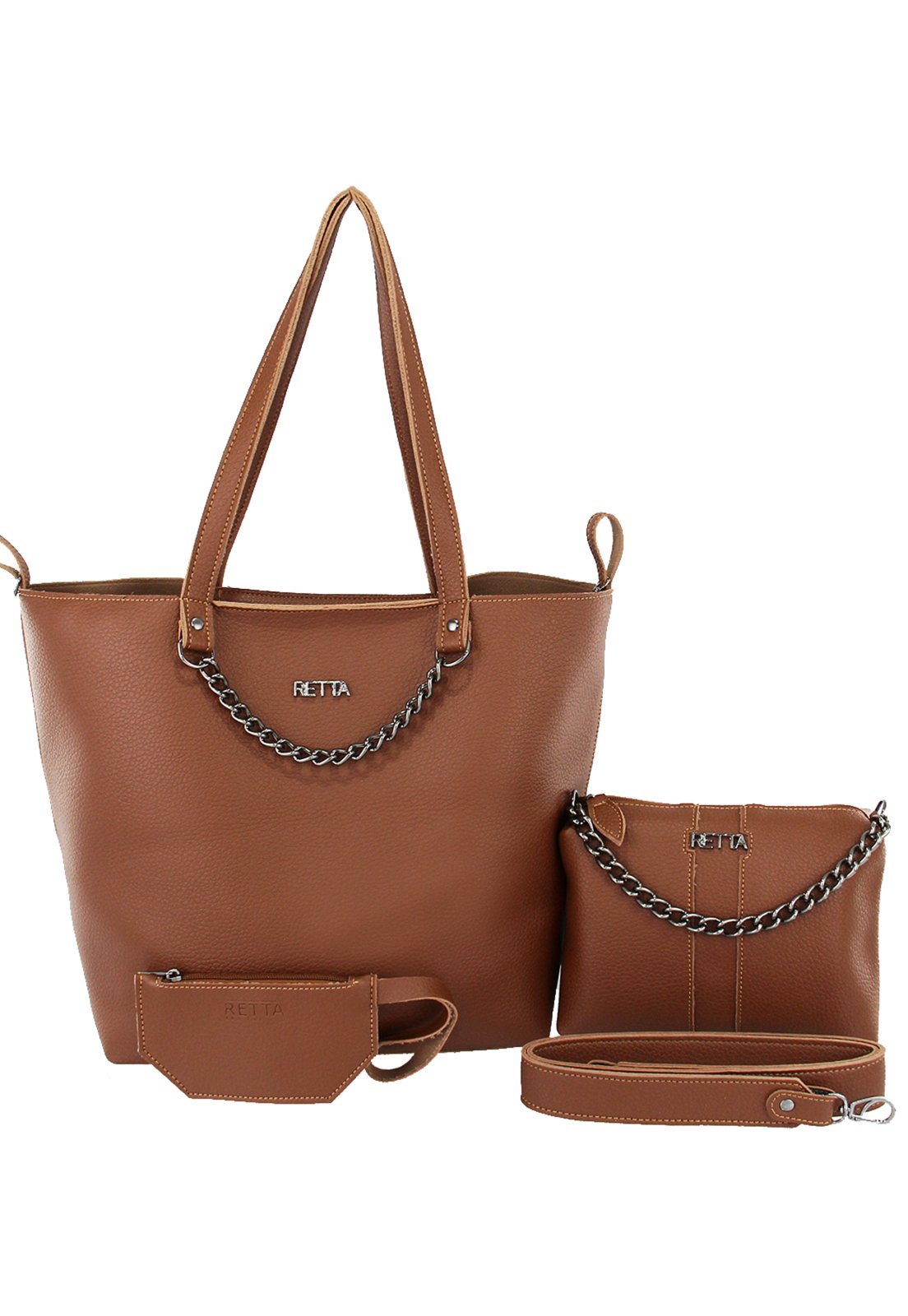 Kit Bolsa Feminia Saco e Transversal Kiara Caramelo
