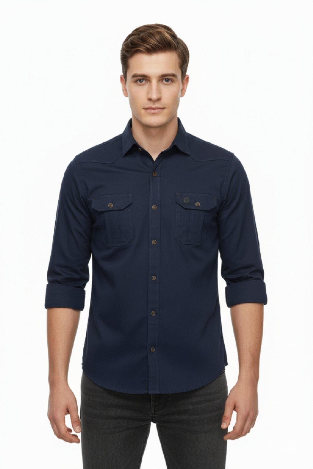 Camisa Manga Longa Amil Scorpion Modelagem Comfort Tecido Sarja Algodão 1747 Marinho