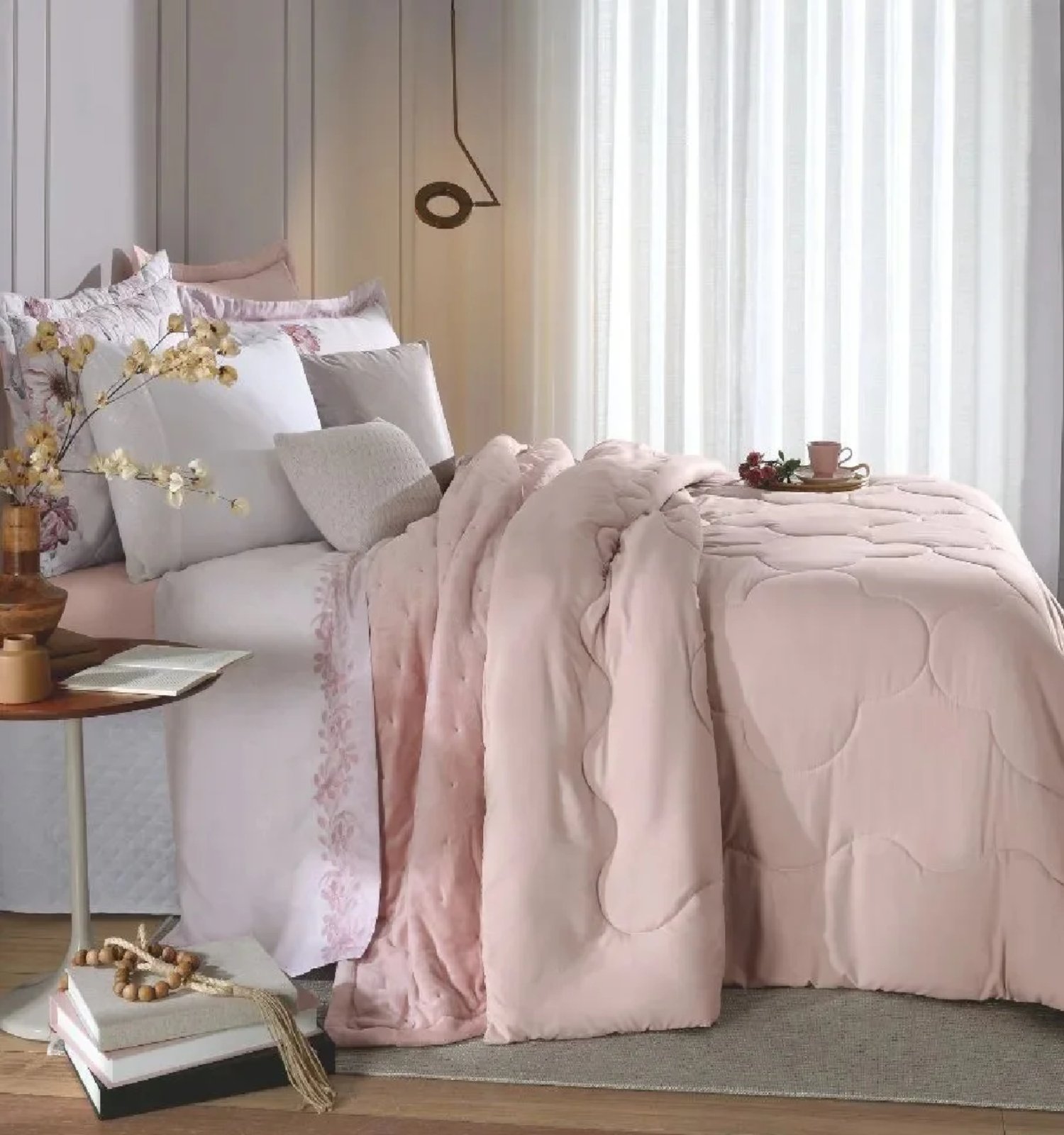 Edredom Toque De Algodão 250 Fios Casal 220x240cm - Rosa Tule Hedrons