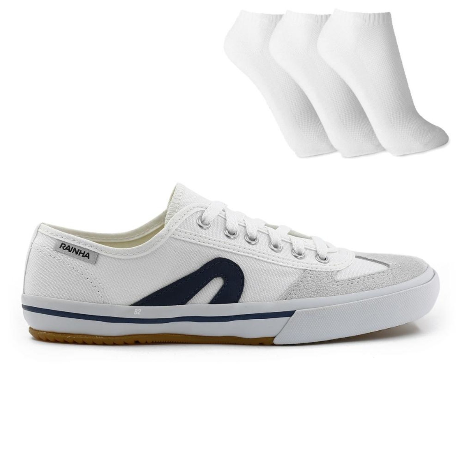 Tênis Rainha VL 2500 + 3 Pares de Meias Branco