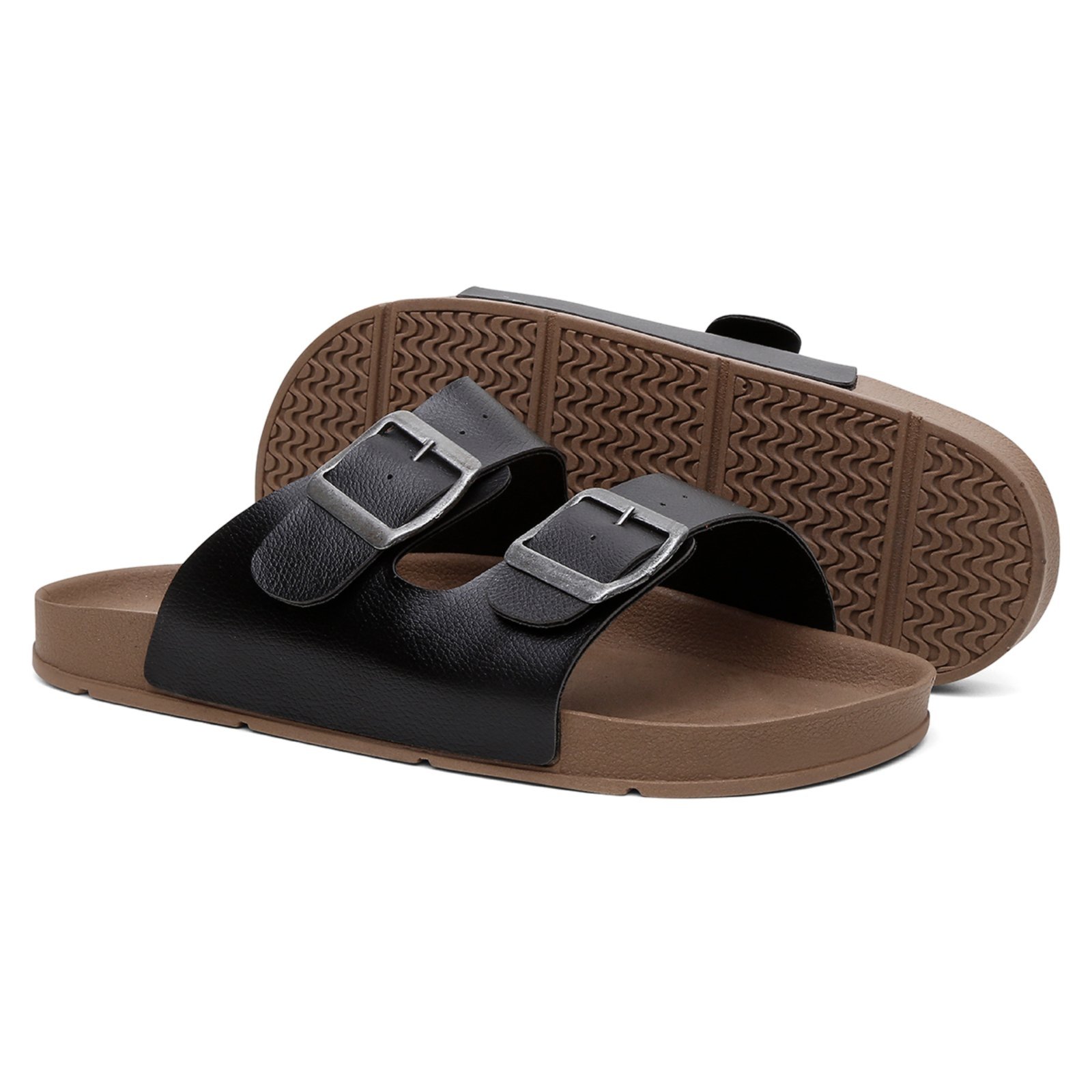 Vista 2 Chinelo Flat Unissex A. Andrade Papete Casual Fivelas Elegante Versátil Dia a Dia e Veritimo marrom/preto Veritimo marrom/preto
