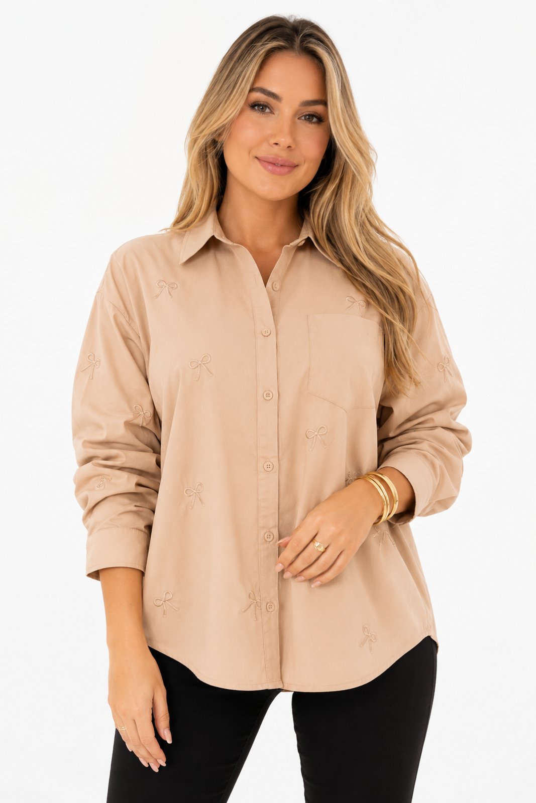 Blusa Social D Bell Outlet Fashion Laços Nude