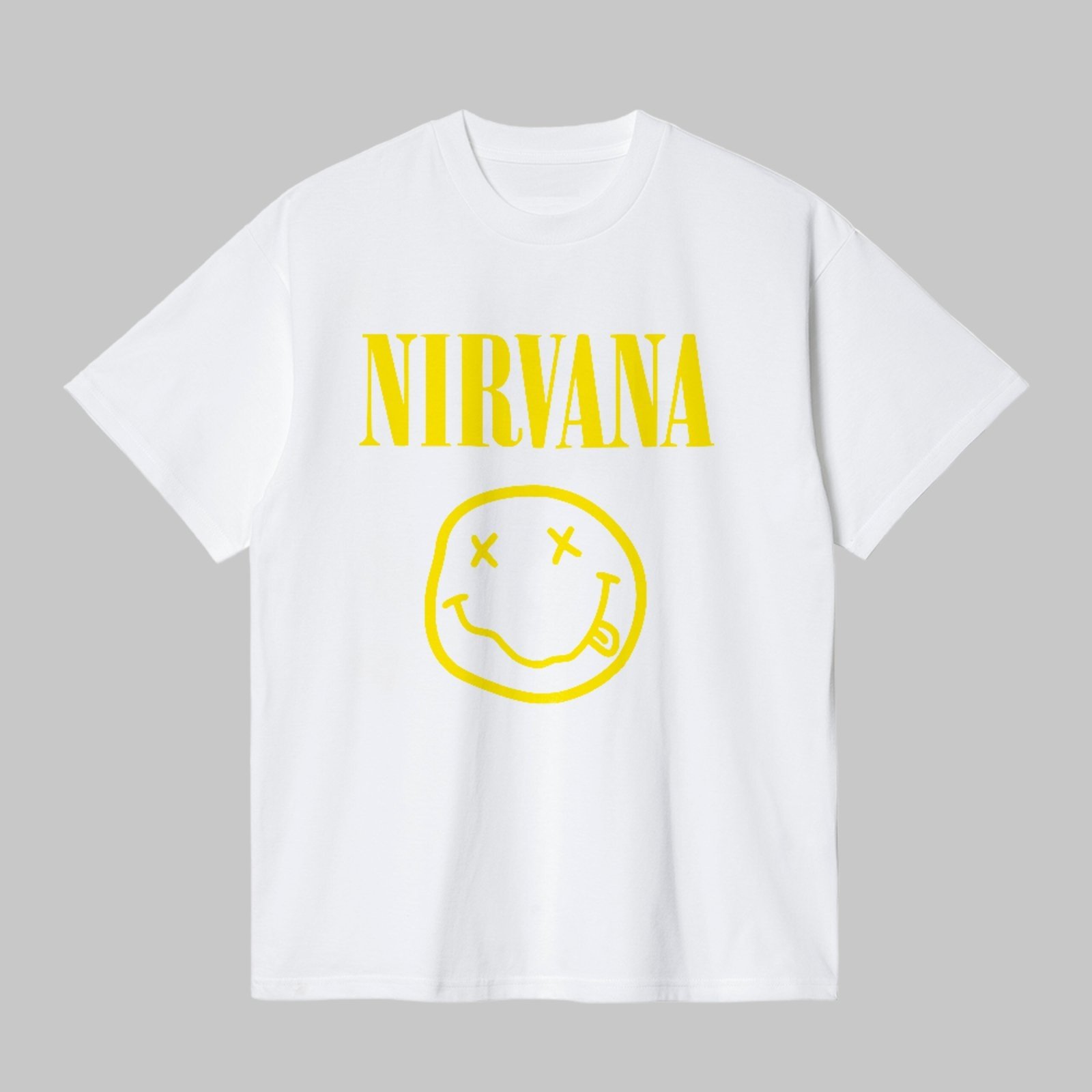 Camiseta Básica Nirvana Smiley Rock Vintage Grunge Unissex Branco