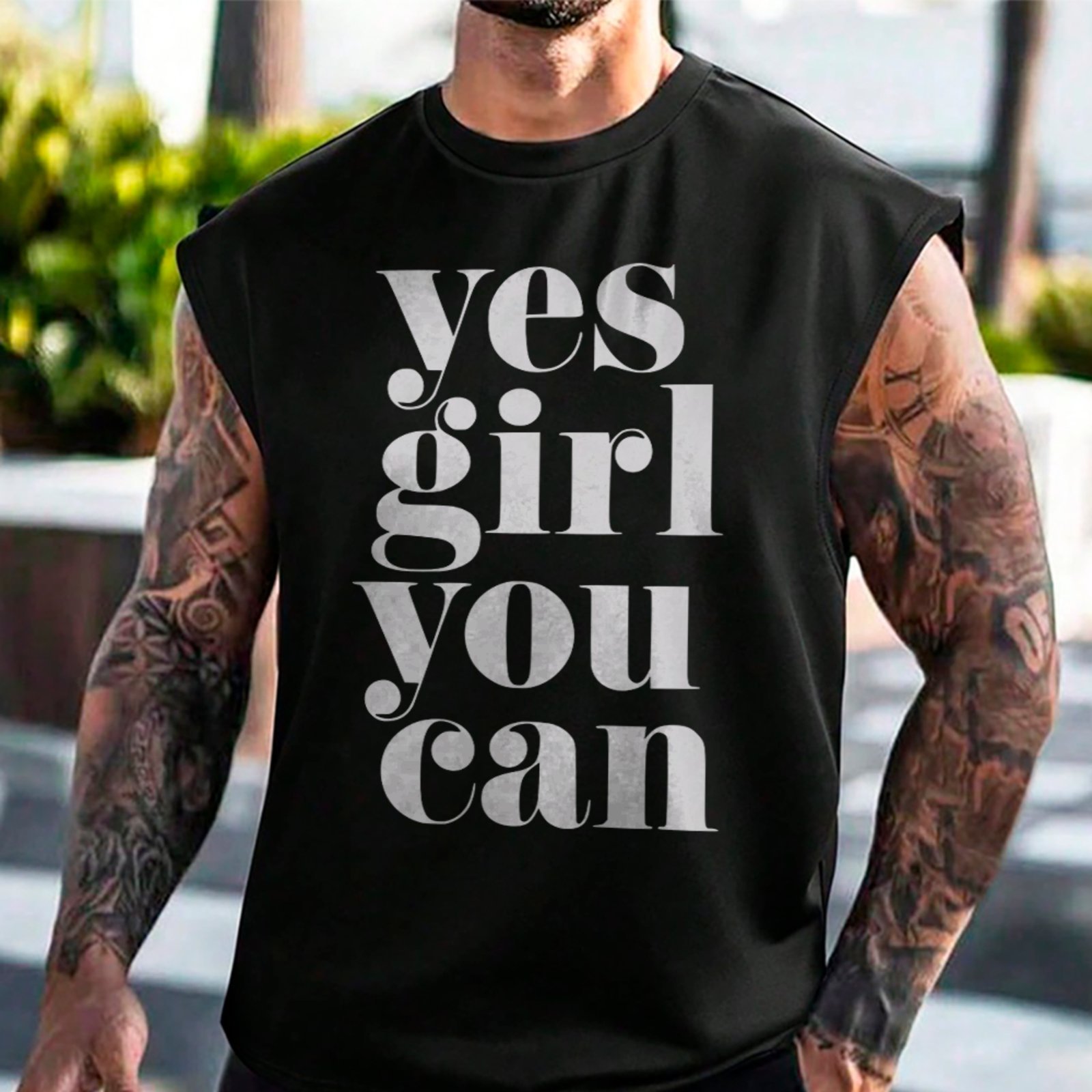 Camiseta Regata Machão Motivacional Yes Girl You Can Frase Empoderamento Preto