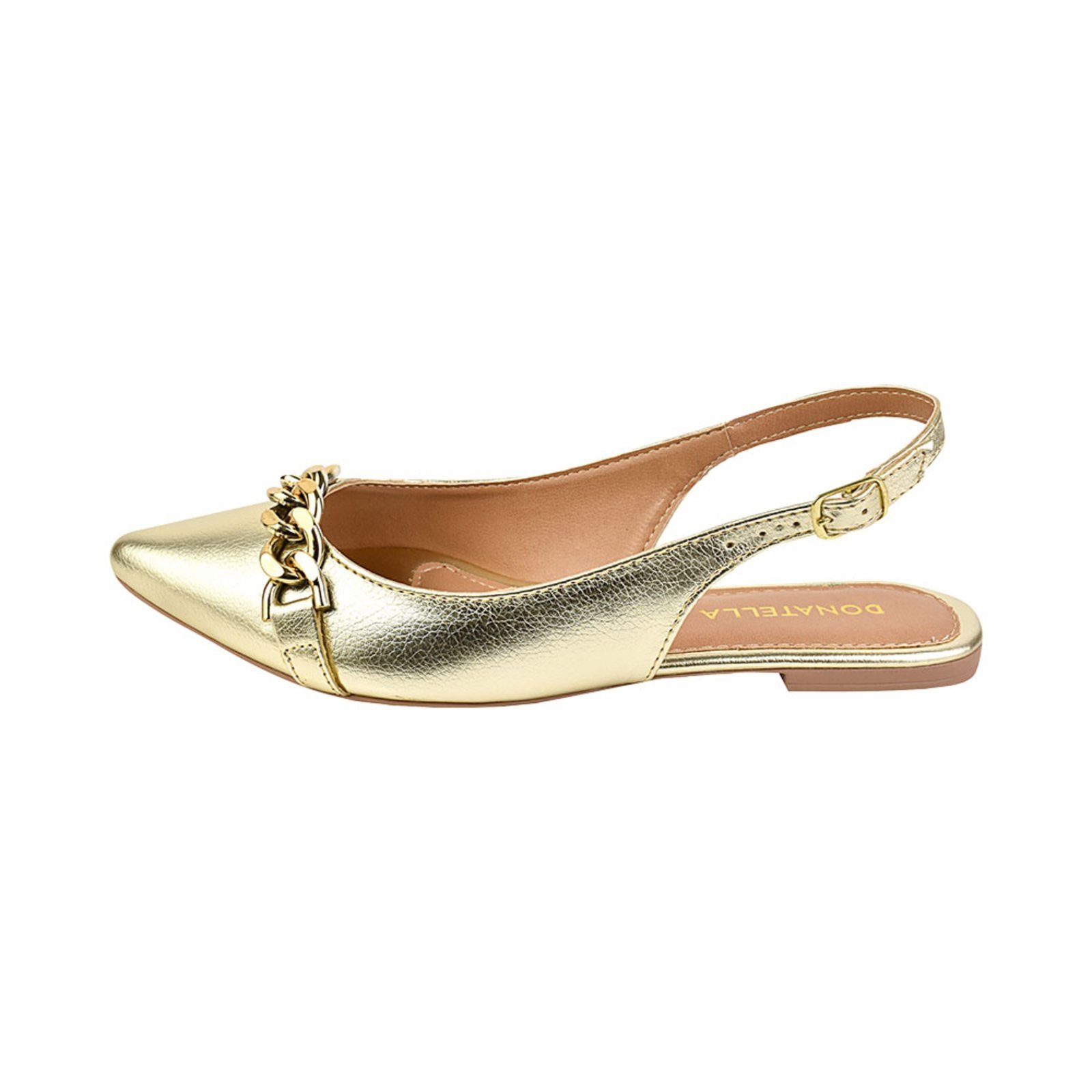 Vista 3 Sapatilha Feminina Bico Fino Mule Slingback CM Calçados Corrente Ouro Light Donatella Shoes dourado Donatella Shoes dourado