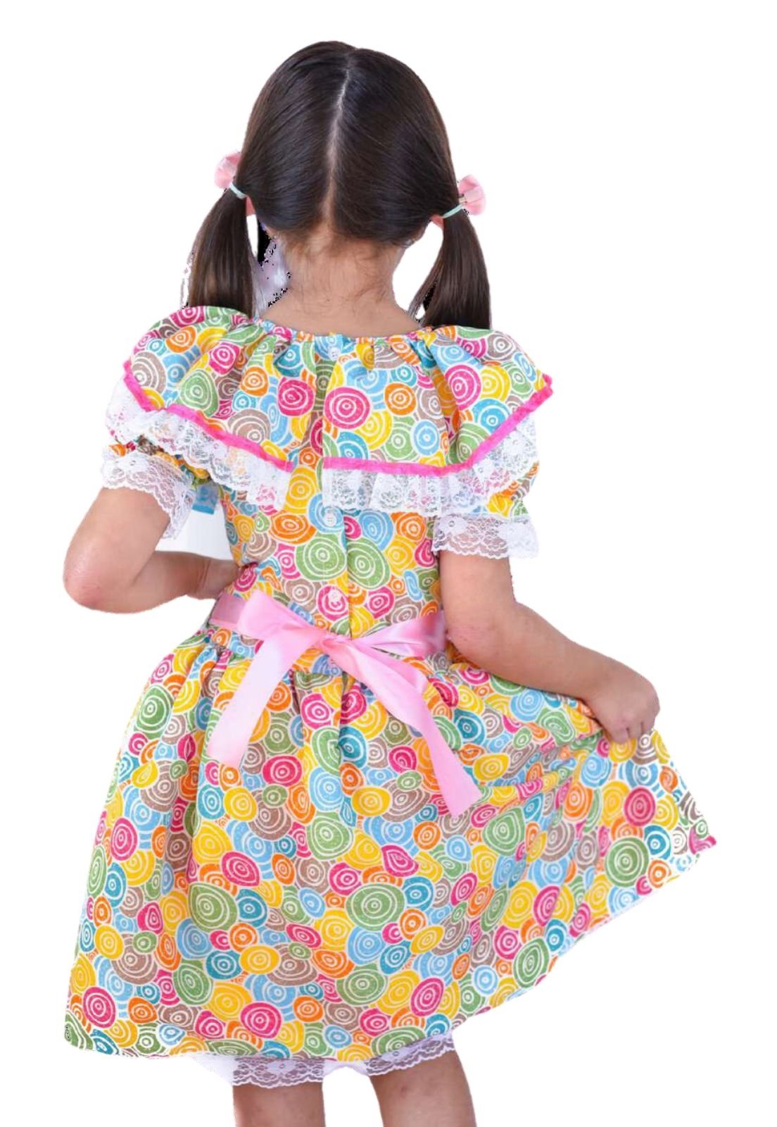Vista 3 Infantil - Vestido Caipira Colorido Porquinho Muvilê Muvile Fantasias unico