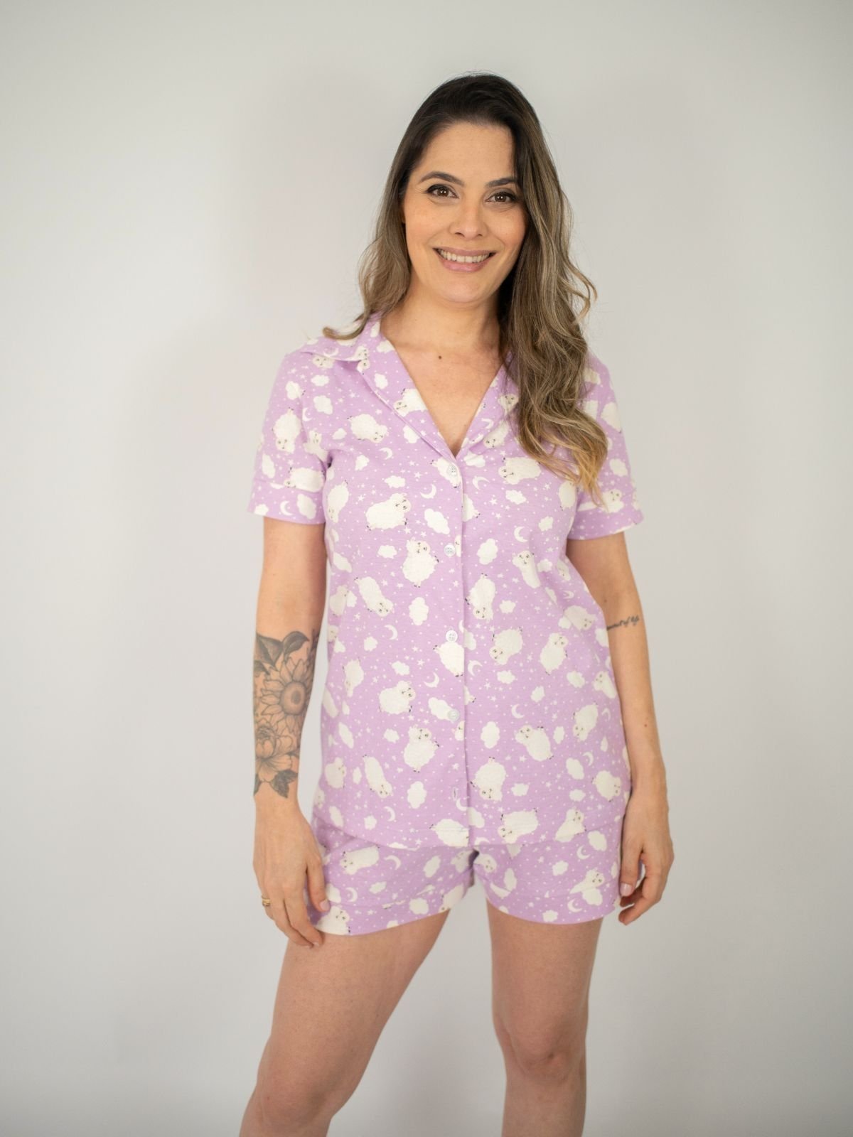 Pijama Americano Manga Curta Flávia – Ovelha Lilás
