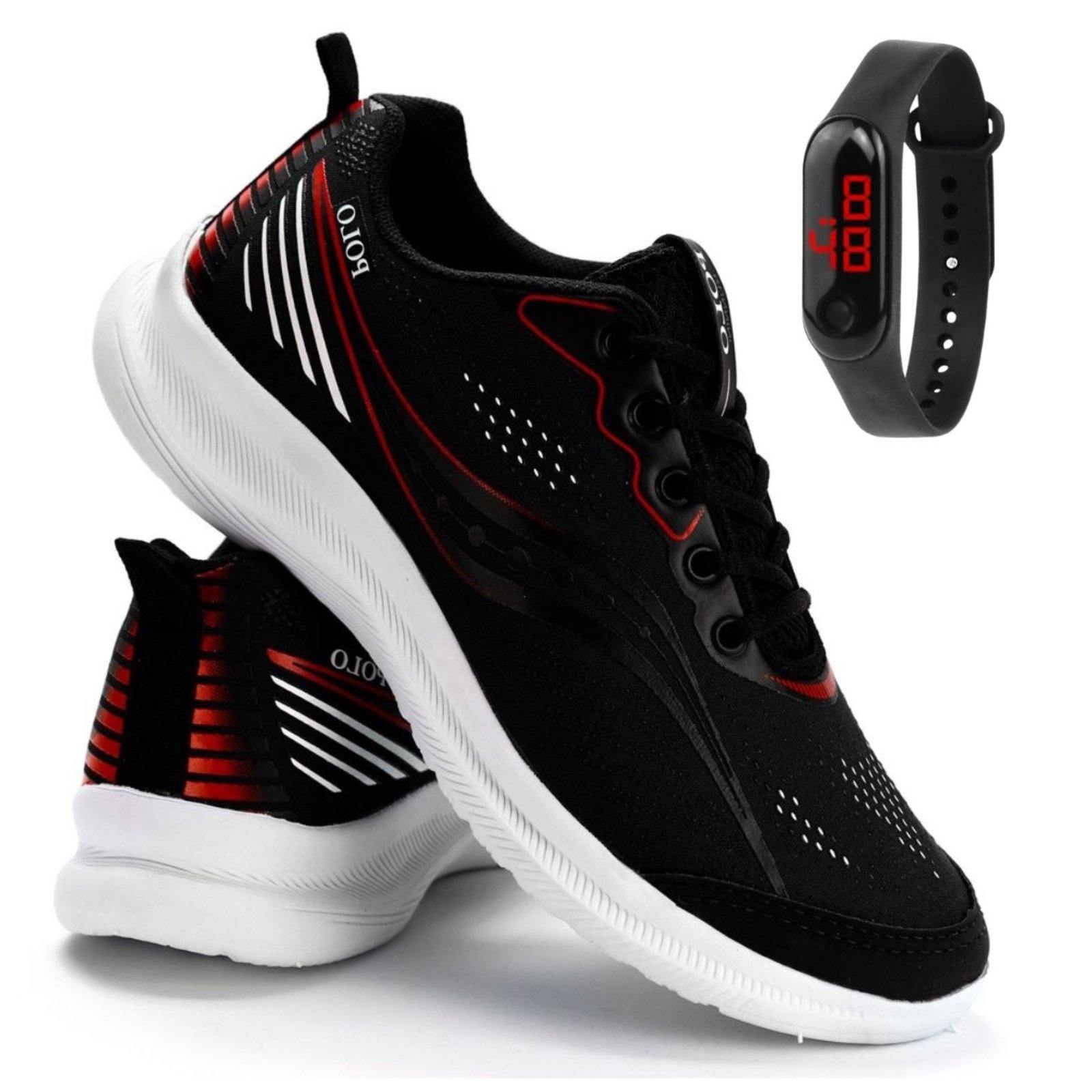Kit Tênis Masculino Running Academia Macio Com Relógio Digital