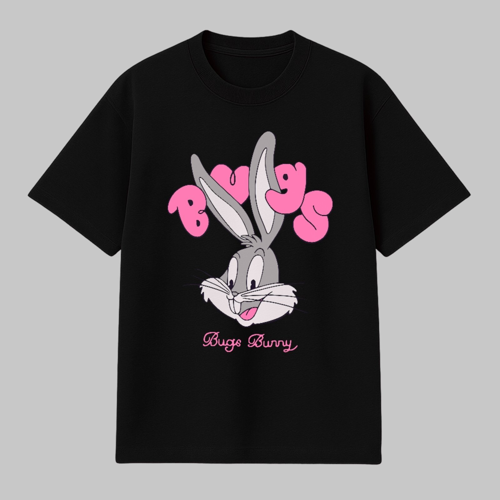 Camiseta Básica Visual Nostalgia Cute Bugs Bunny Unissex Preto