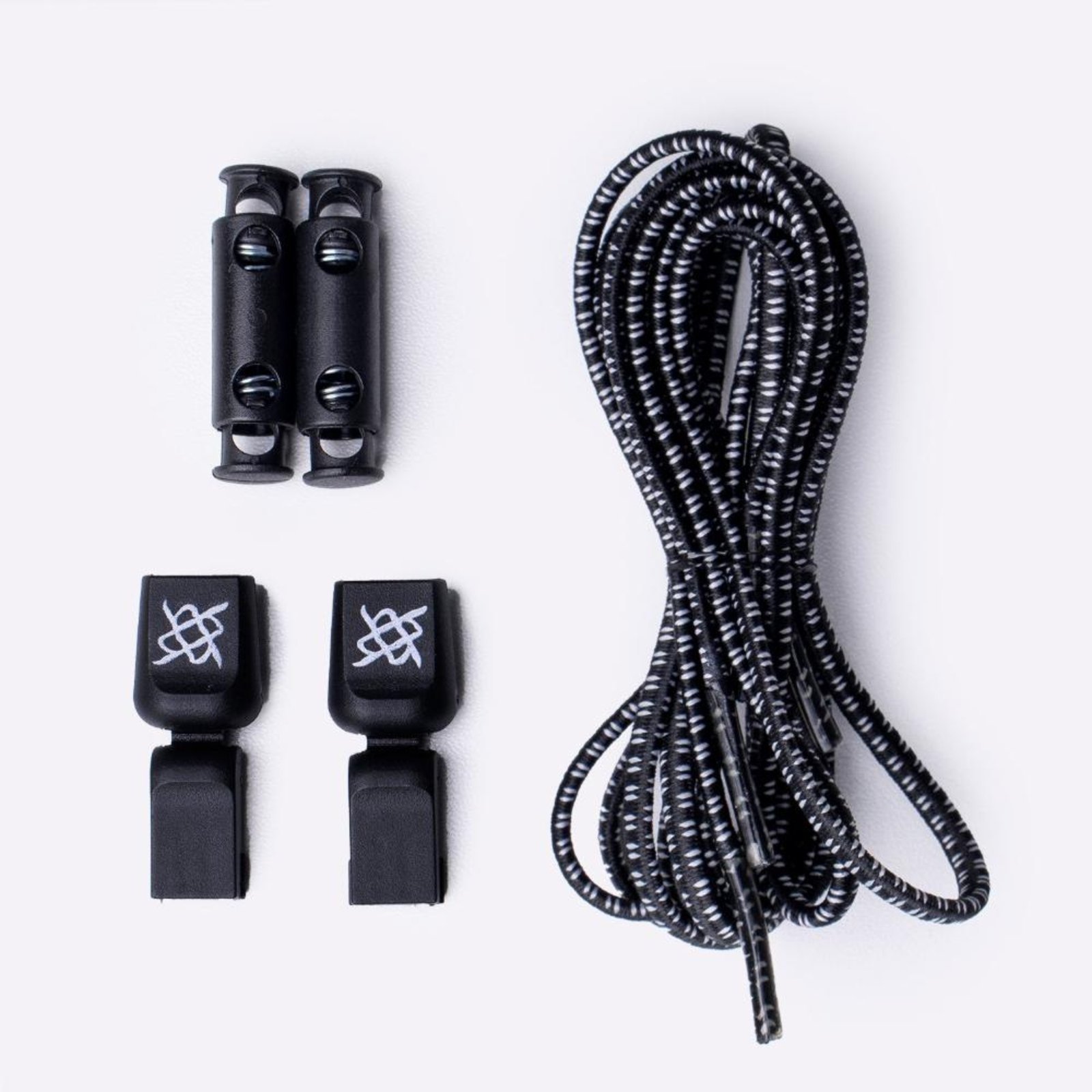 Cadarço Elástico HUPI Laces Preto com Duas Riscas Cinza Preto