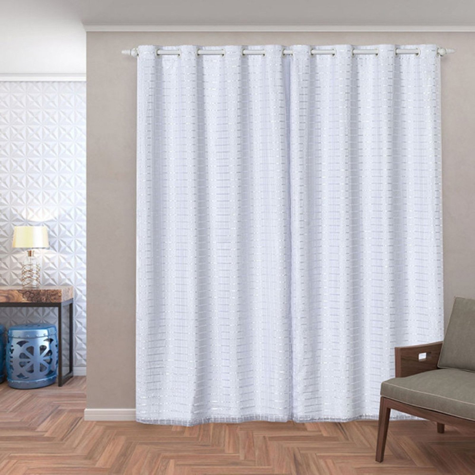 Cortina Daily Varão 2M Blackout PVC Com Voil Xadrez 2,80mx2,30m Sala Quarto Branco