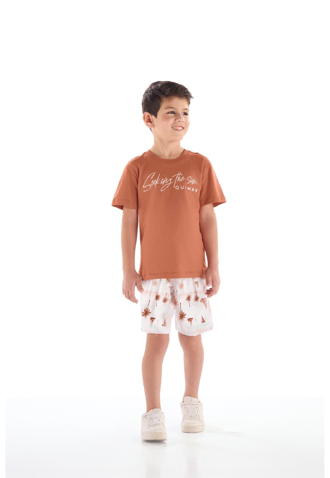 Vista 2 Infantil - Conjunto Camiseta Bermuda Tropical Quimby cinza Quimby cinza