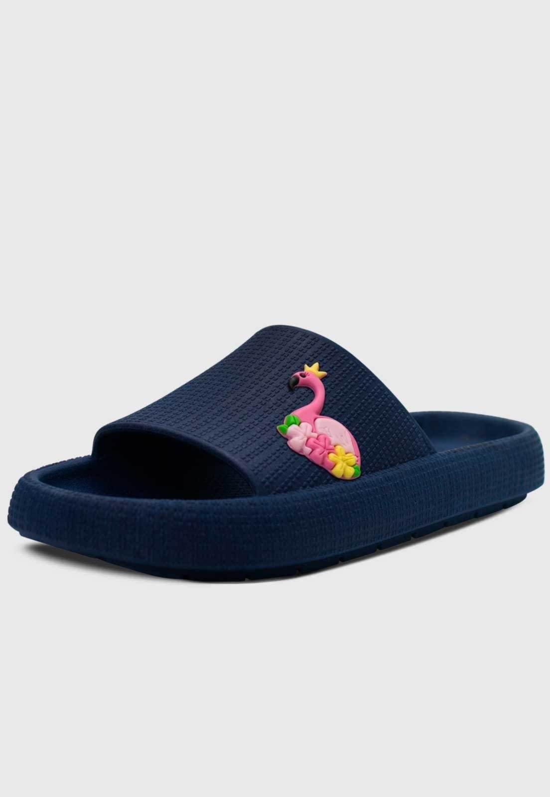 Infantil – Chinelo Nuvem Popidi Menina Flamingo Azul Marinho