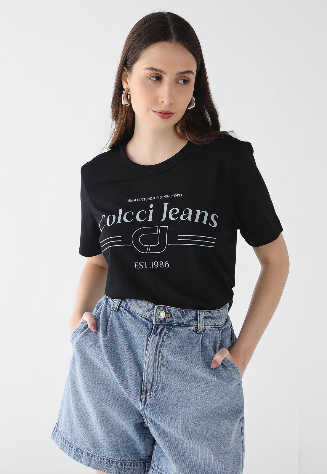 Camiseta Feminina Colcci Jeans Logo Preta