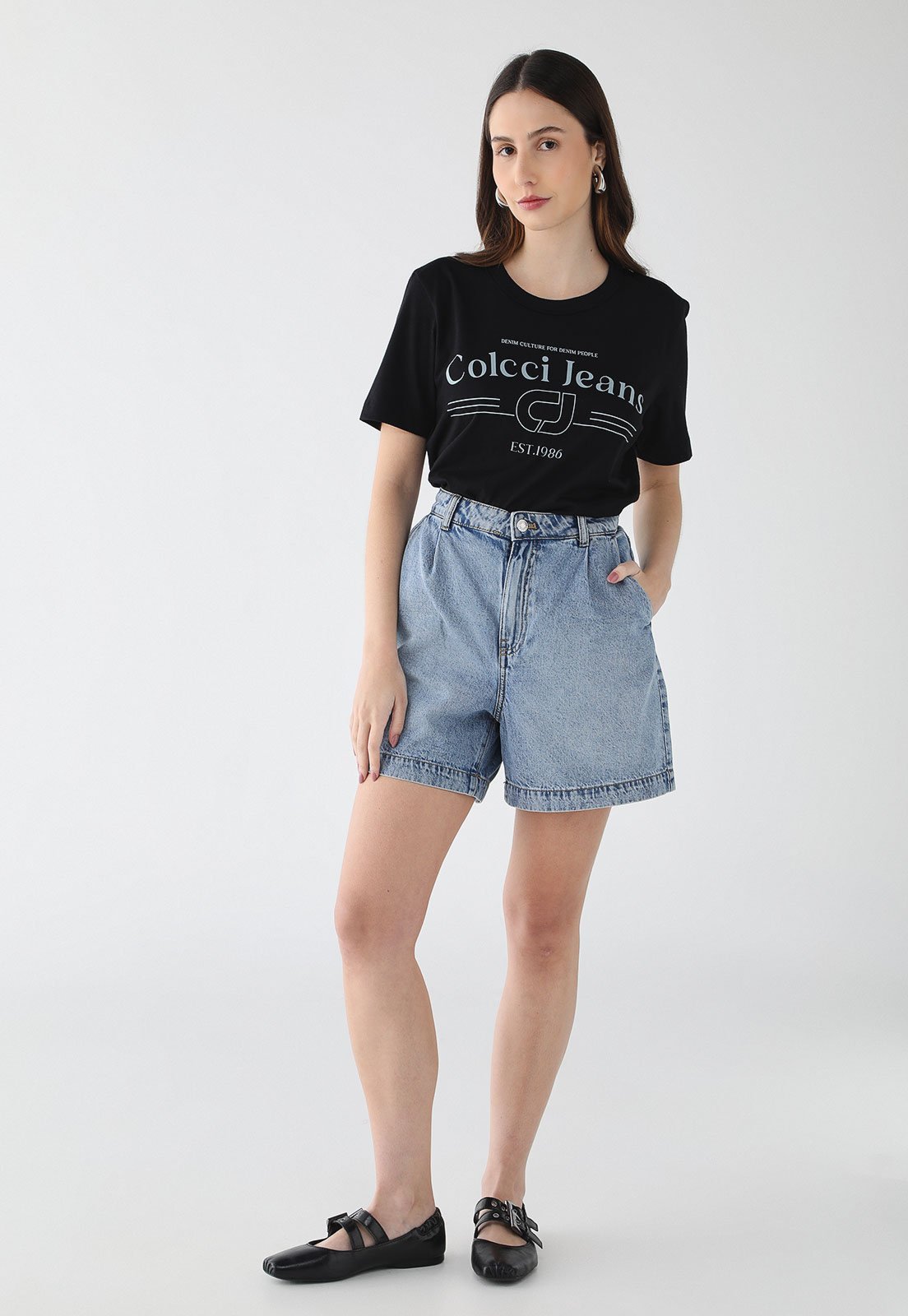 Vista 3 Camiseta Feminina Colcci Jeans Logo Preta preto Colcci Jeans preto