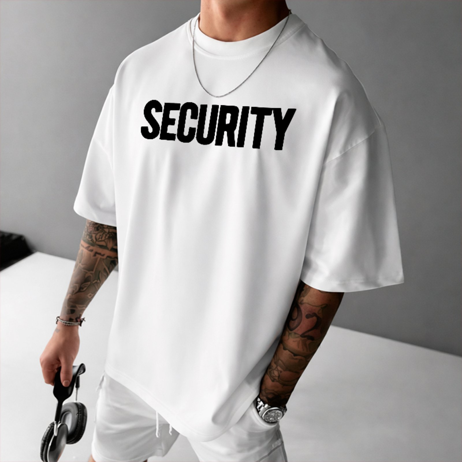 Camiseta Oversized Security Uniforme Casual Unissex Branco