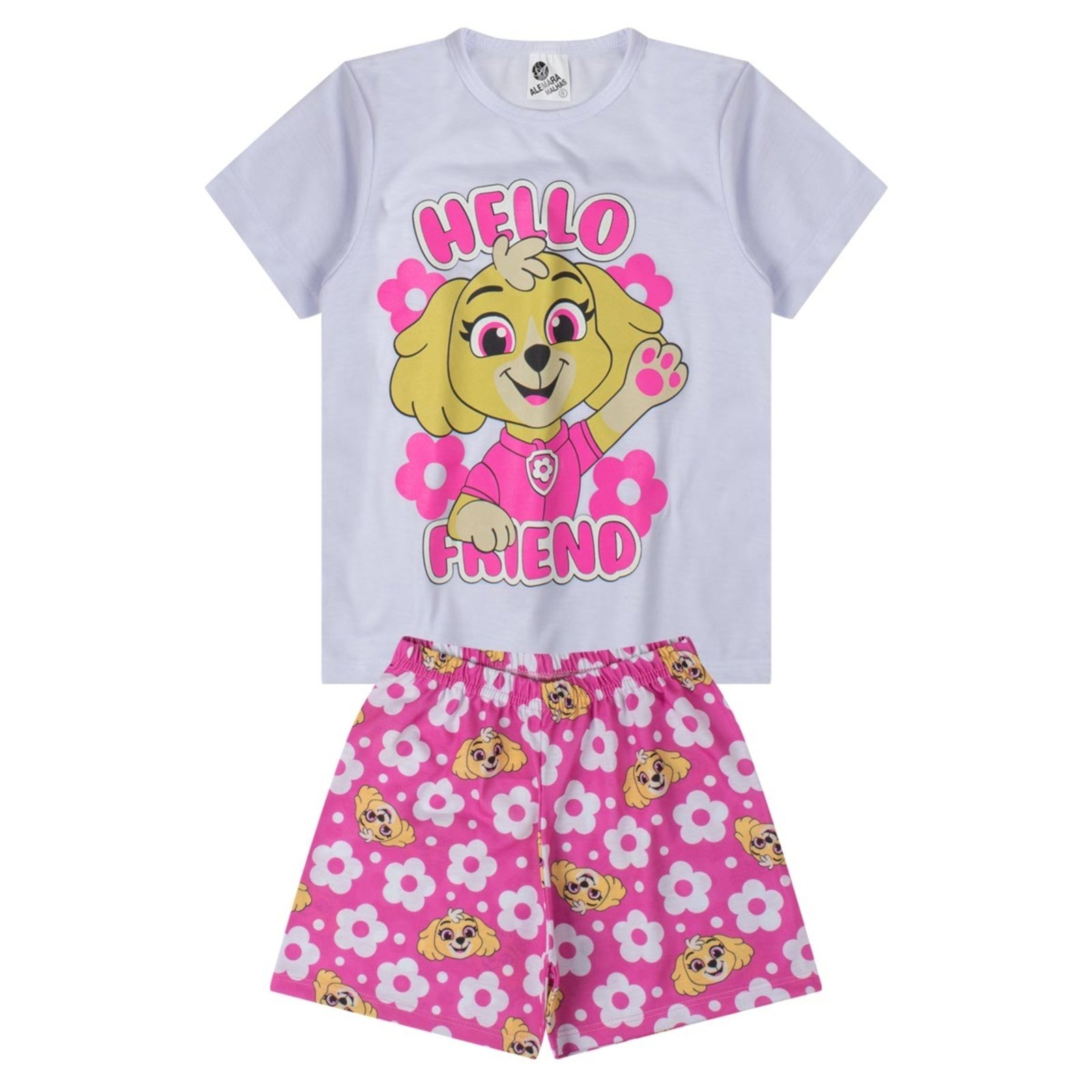 Pijama Menina Curto Hello Friend Branco