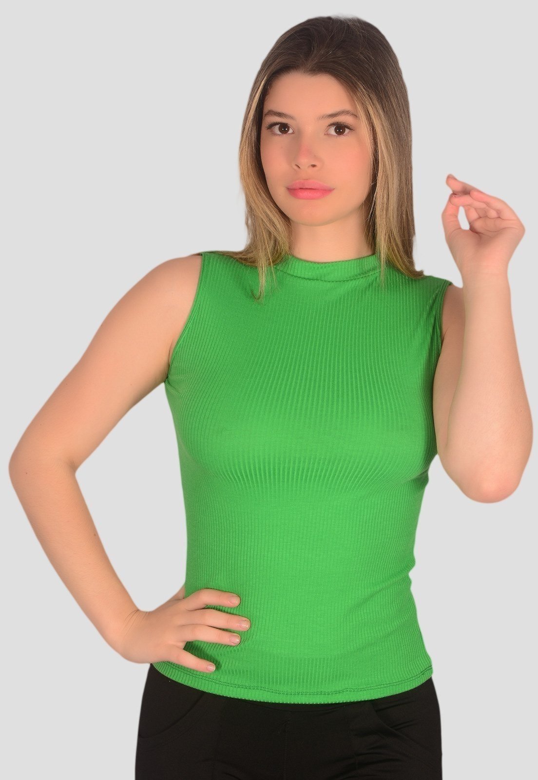 Blusa Canelada Regata Verde Toda Casual