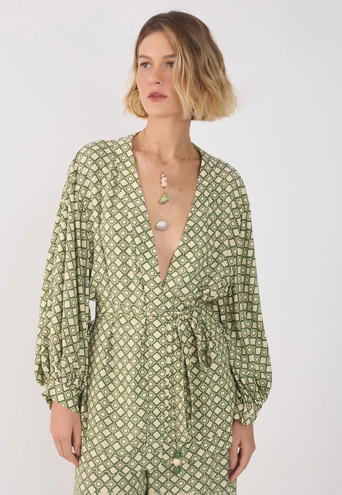 Kimono Dress To Acinturado Estampado Verde
