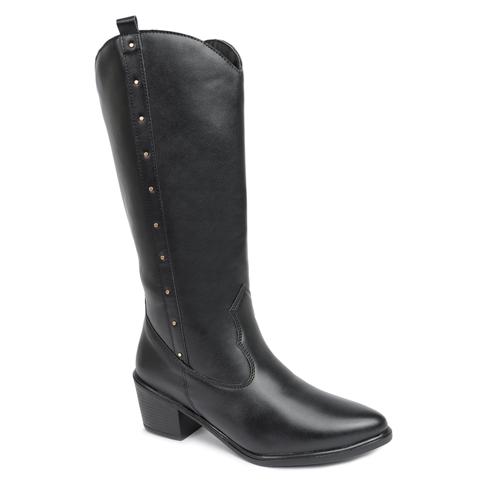 Bota Western Cano Longo Flor de Griffe Cowgirl Casual Preto