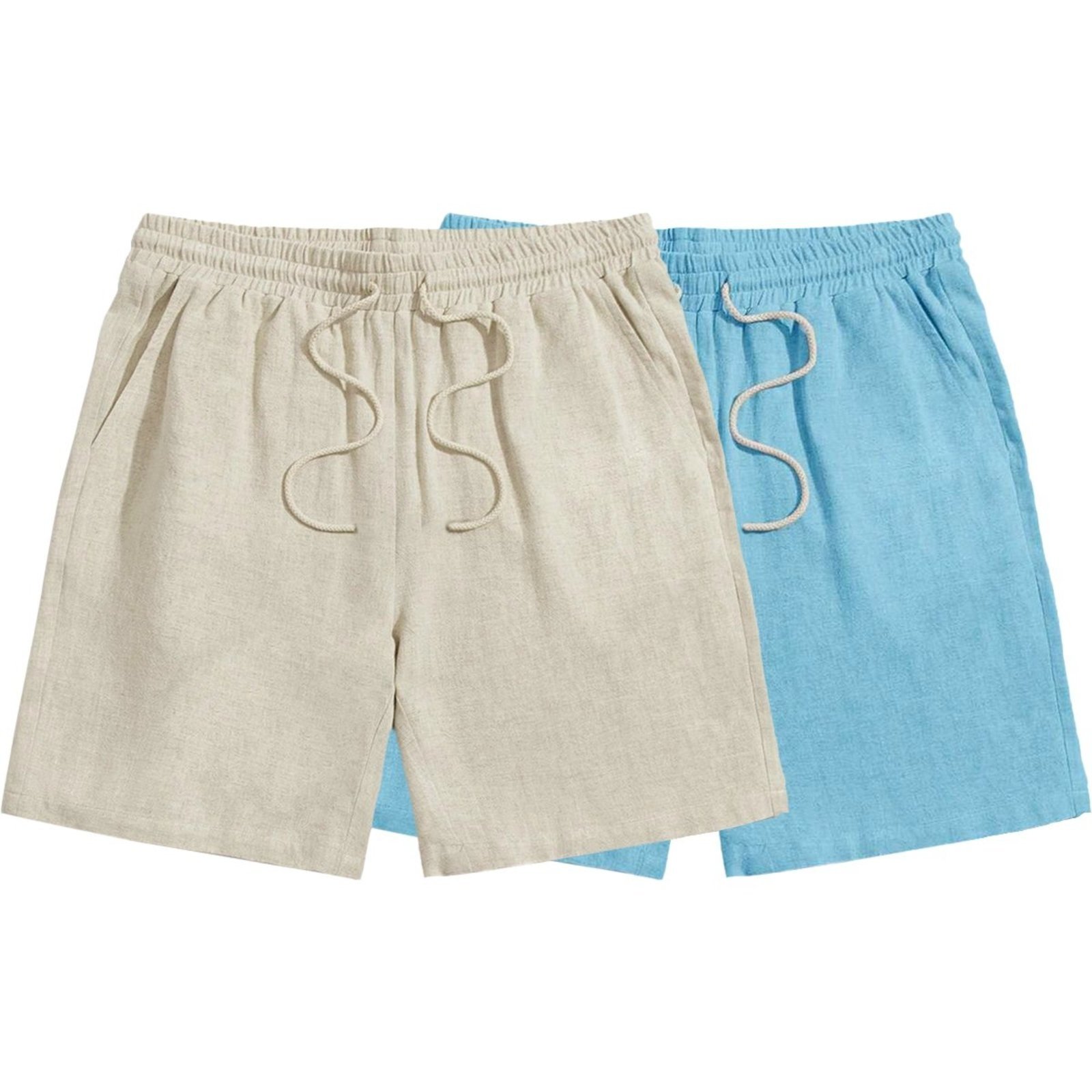 Kit 2 Bermuda Short Linho Premium Masculino Mauricinho Moda Praia – Bege + Azul