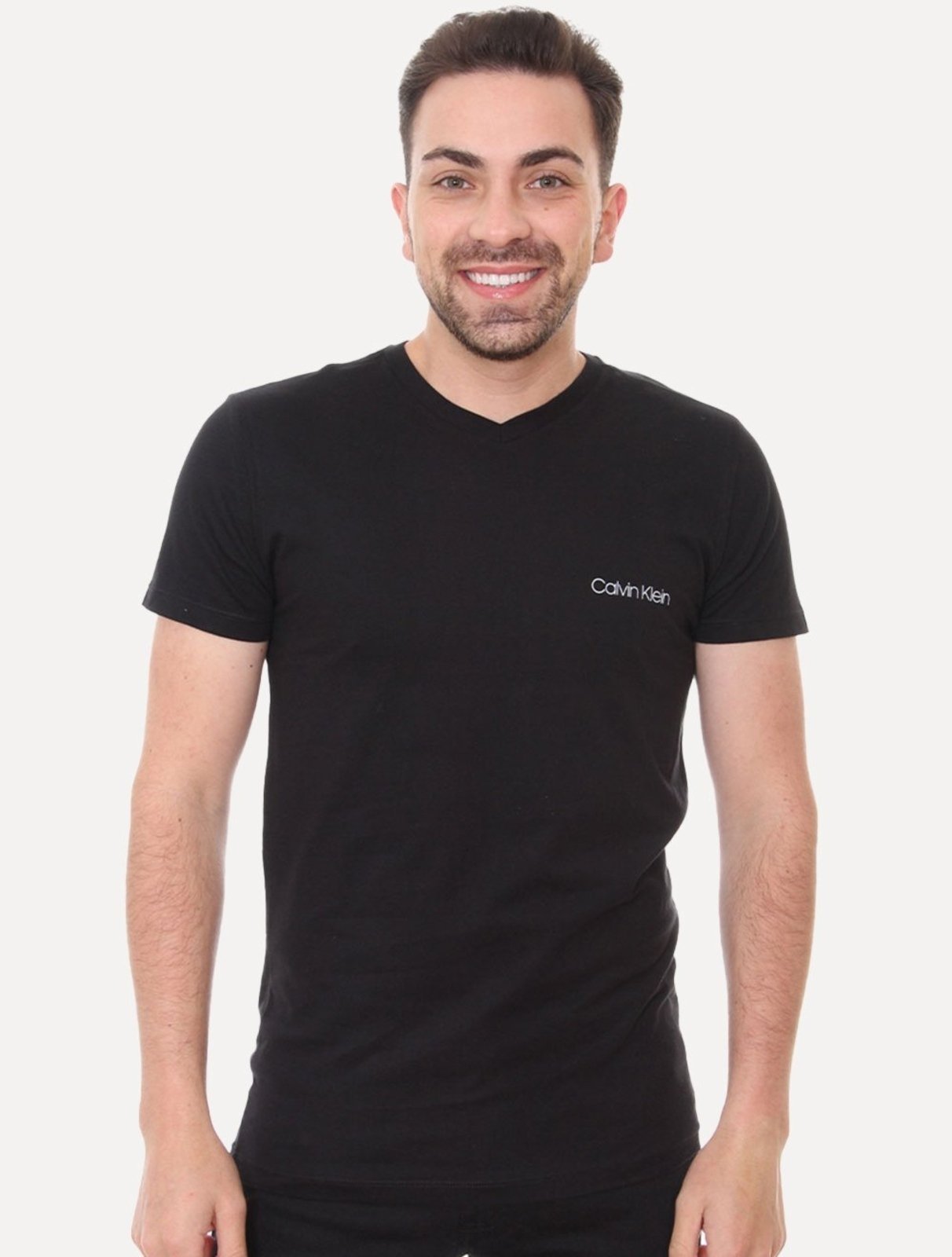 Camiseta Calvin Klein Swimwear V-Neck Slim Fit Logo Preta