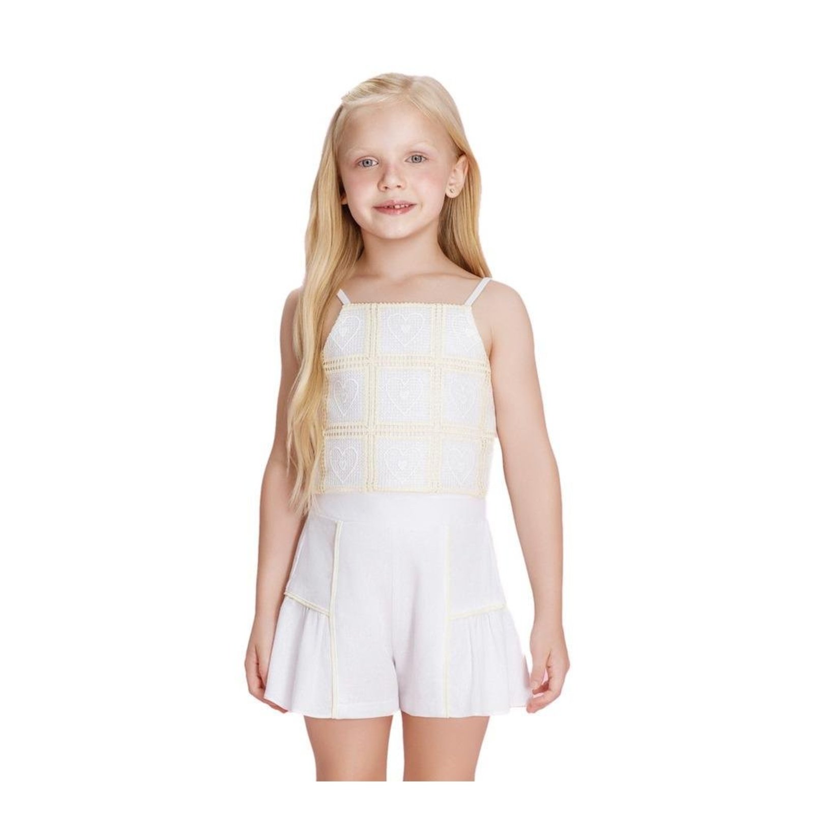 Infantil - Conjunto Feminino Cropped Shorts Petit Cherie Off White 10 Off-white