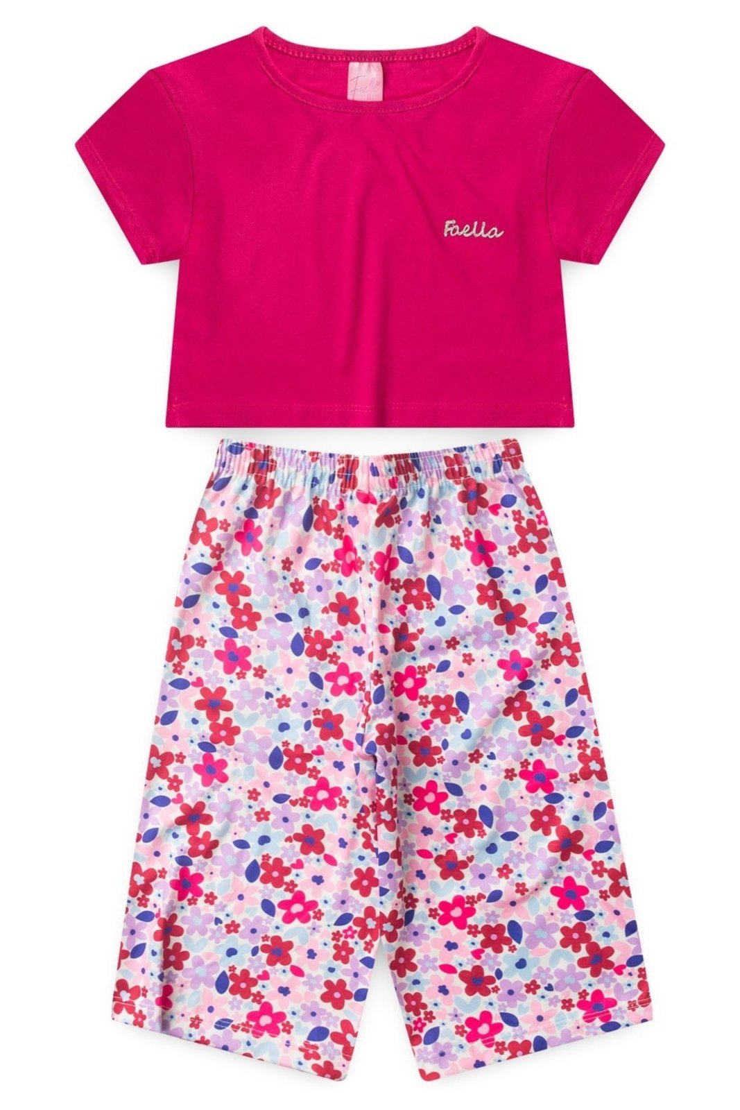 Vista 3 Infantil - Conjunto Verão Feminino Pantalona Faella Florido - Pink Mega Kids unico pink Mega Kids unico pink