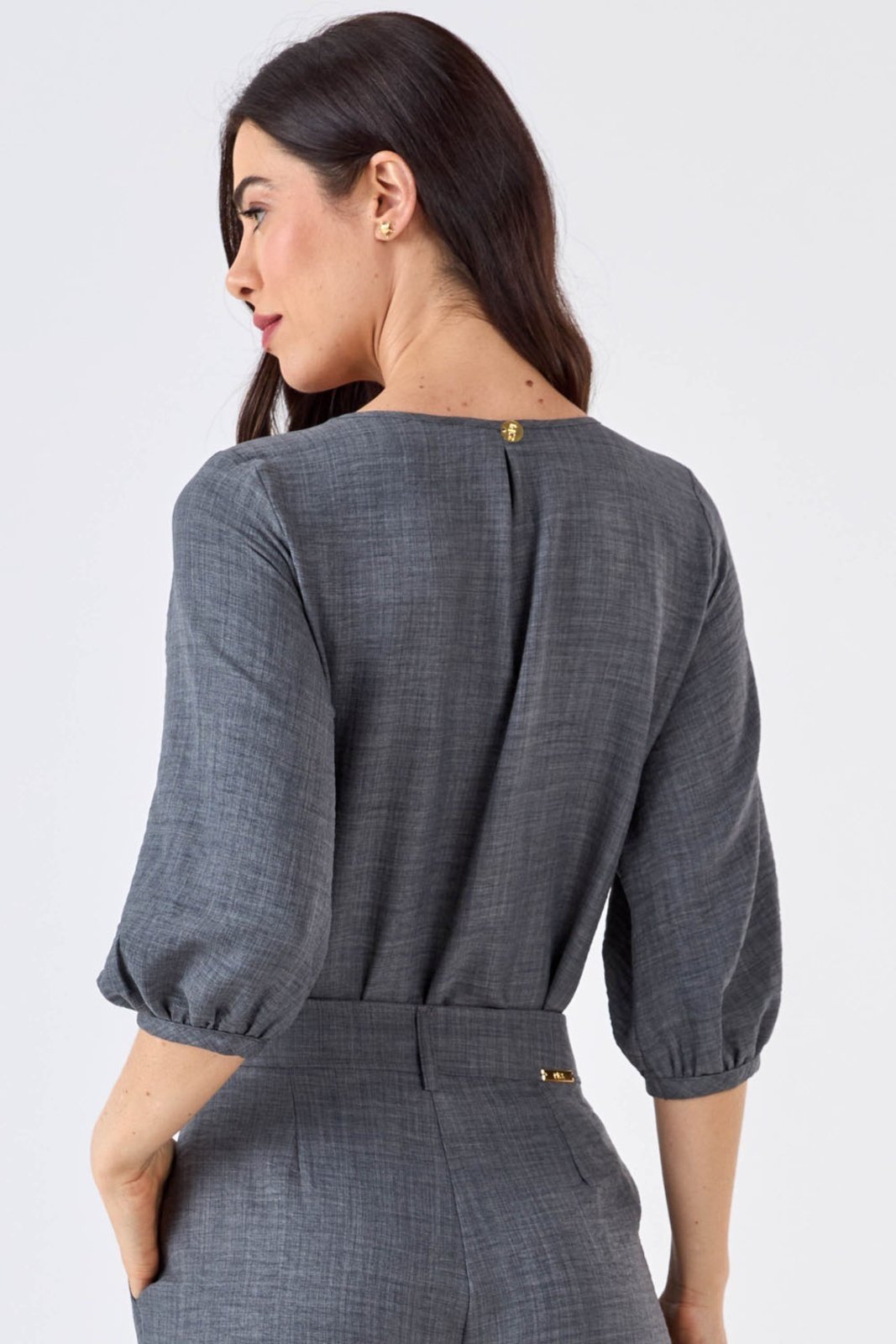 Vista 2 Blusa PKS Manga 7/8 cinza PKS cinza