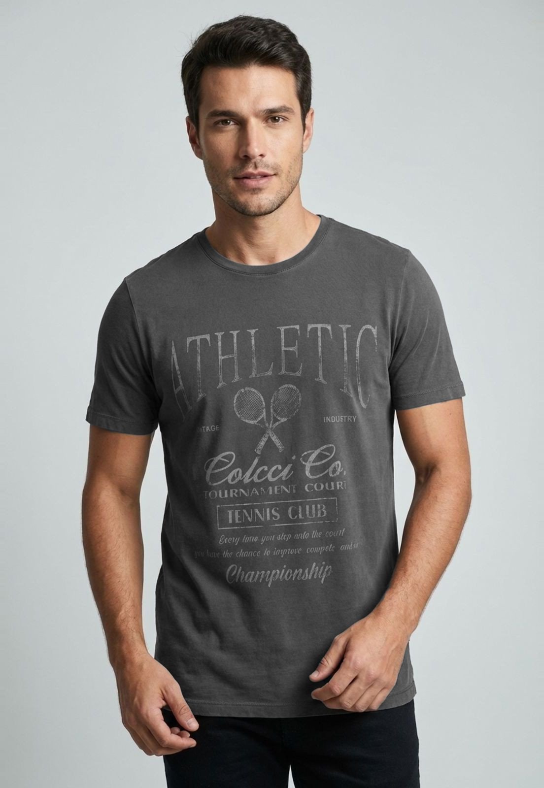 Vista 2 Camiseta Masculina Colcci Estampa Tennis Grafite cinza Colcci cinza