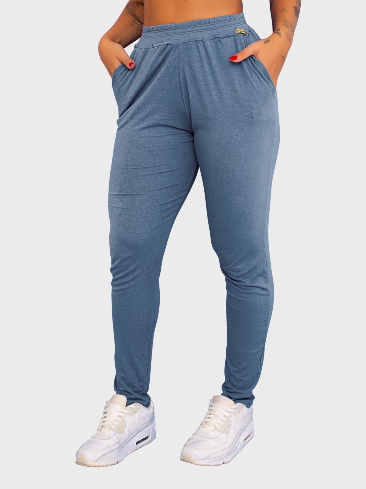 Calça Viscolycra Tarelles Soltinha Bolso Petróleo Claro