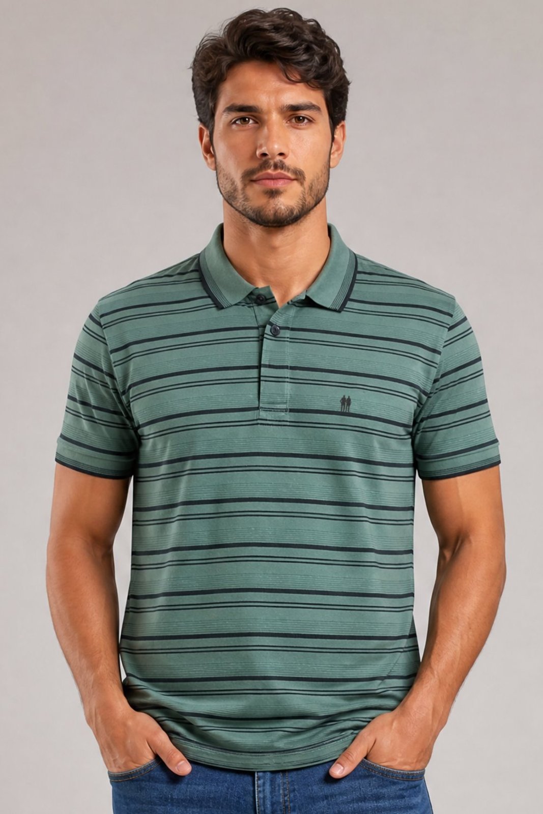 Polo Piquet Listrada Masculina Polo Wear Verde Escuro