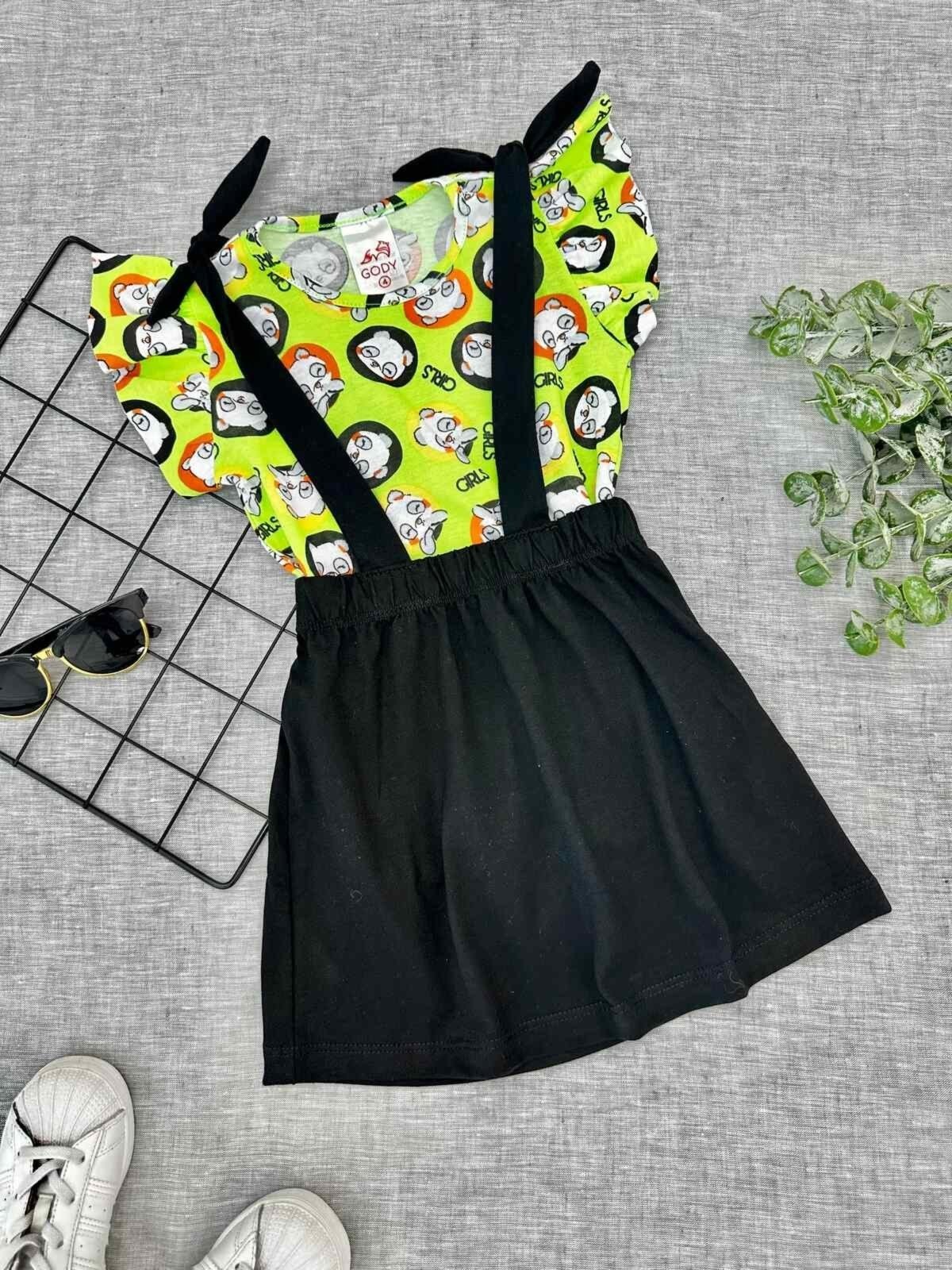 Infantil – Conjunto Menina Salopete Panda Girls Saia – Verde Neon – Babei