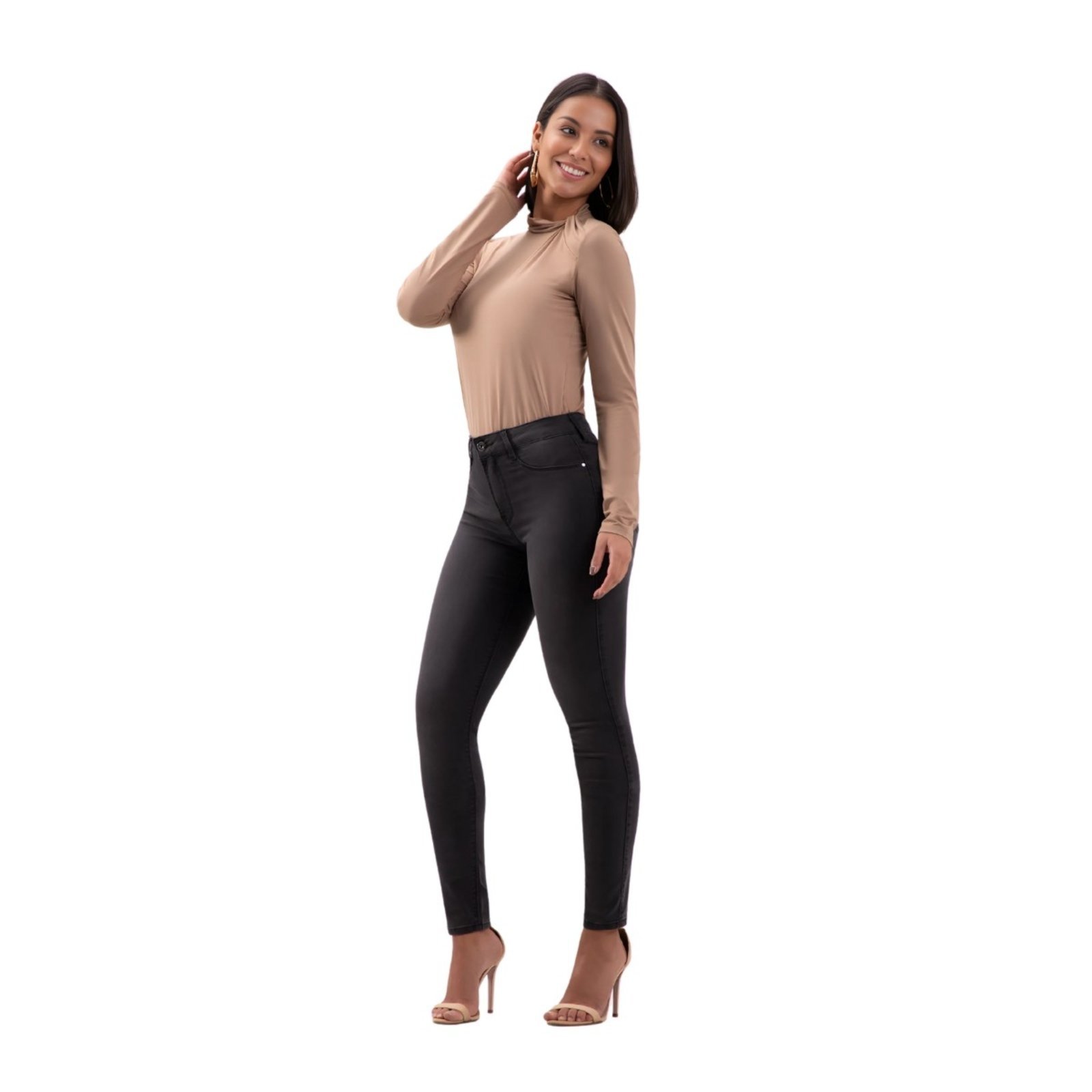 Vista 3 Calça Jeans Feminina Elastano Fit For Me preto preto