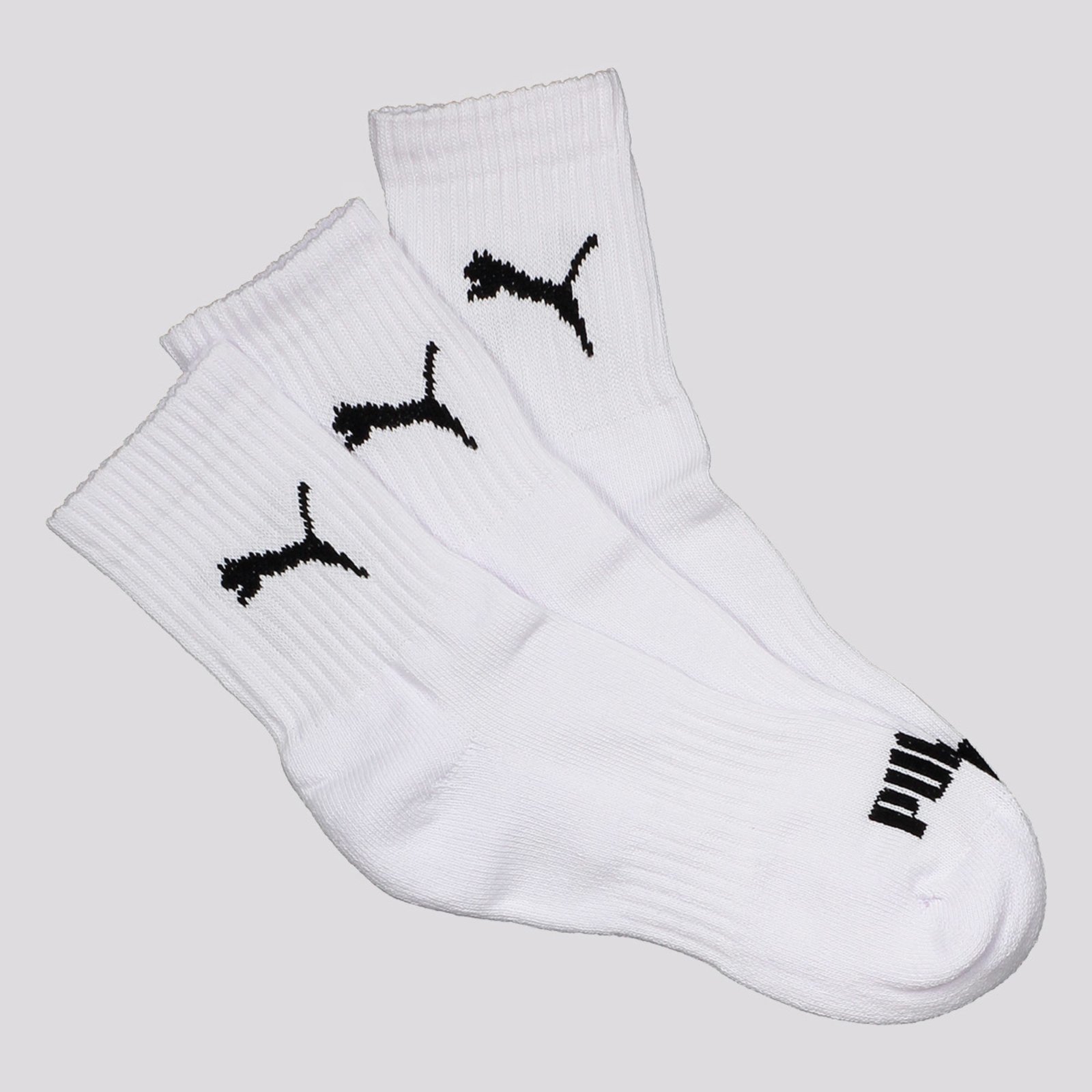 Vista 2 Kit Meia Puma Cano Médio 3 Pares Feminina Branca branco Puma branco