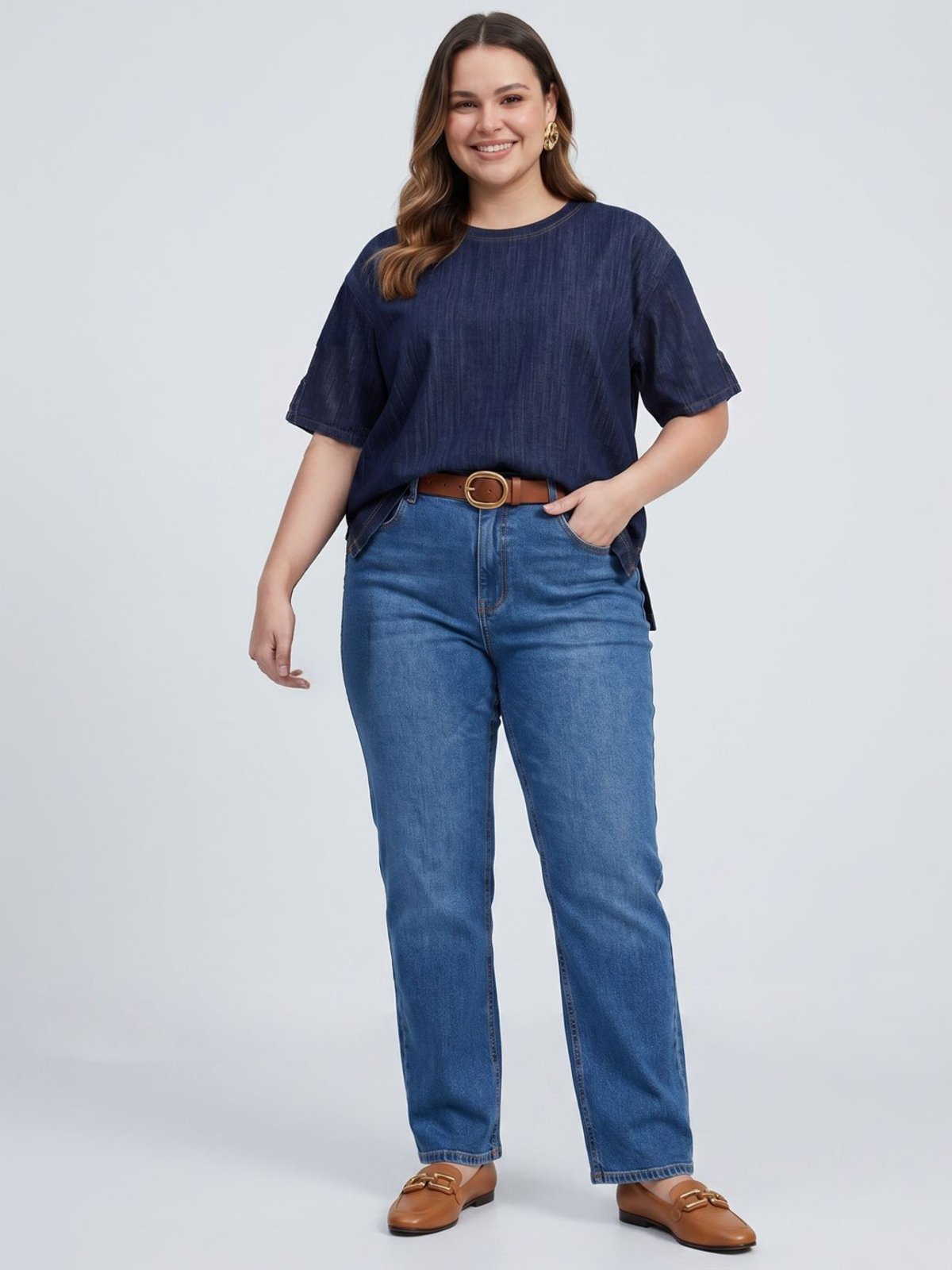 Calça Principessa Jeans Plus Size Azul Medio Ceyla