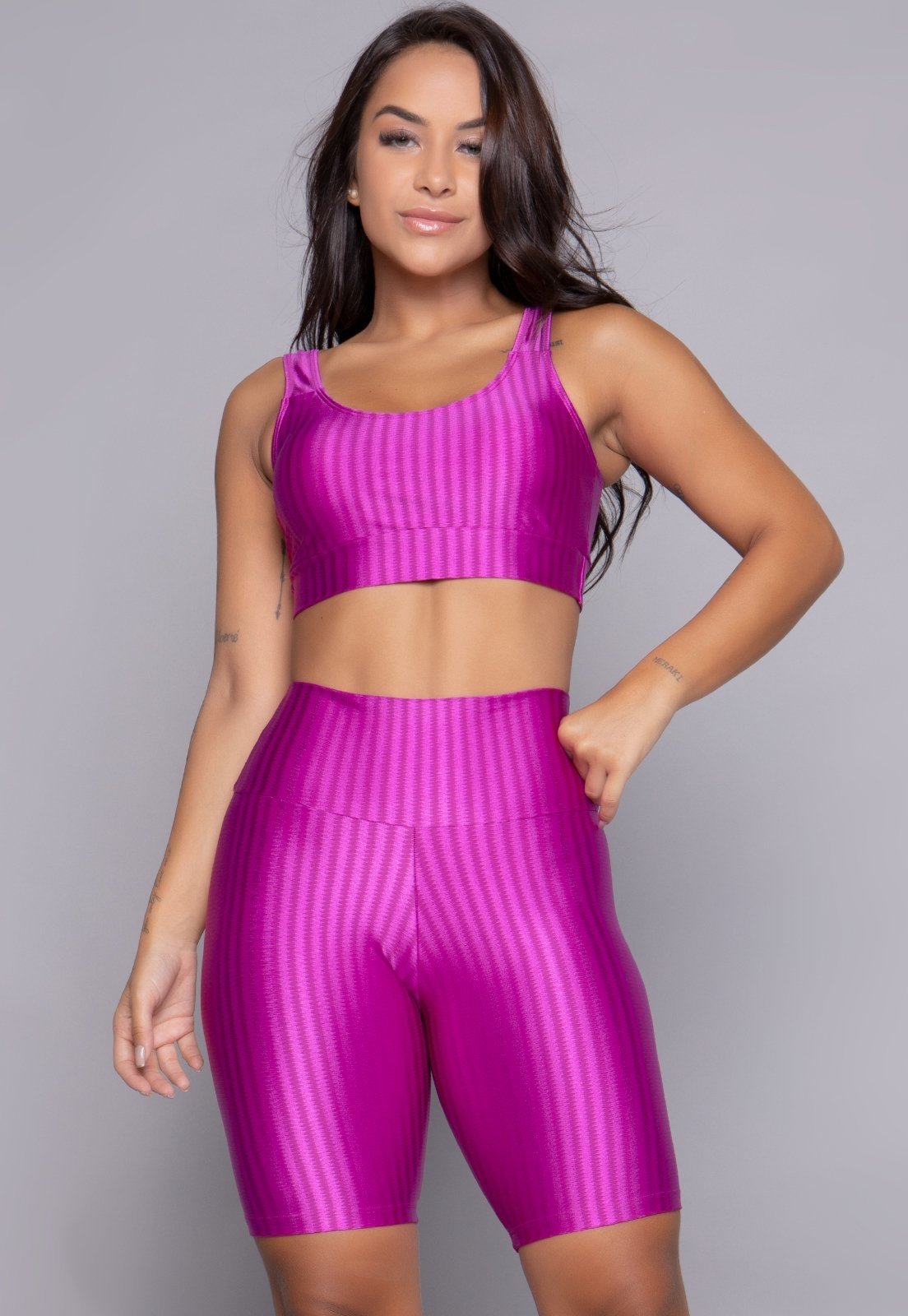 Conjunto Fitness Top Bojo Removível e Bermuda New Zig Pink