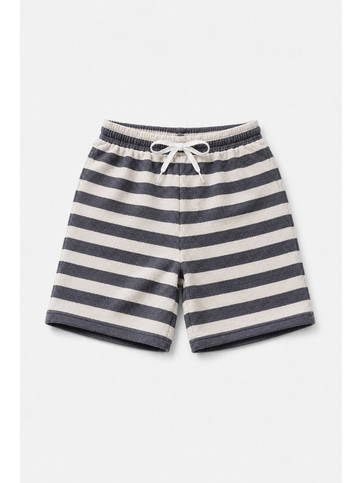Infantil - Bermuda Moletinho Masculina Off White Listrado Preto com Cardaço - Babei no Look