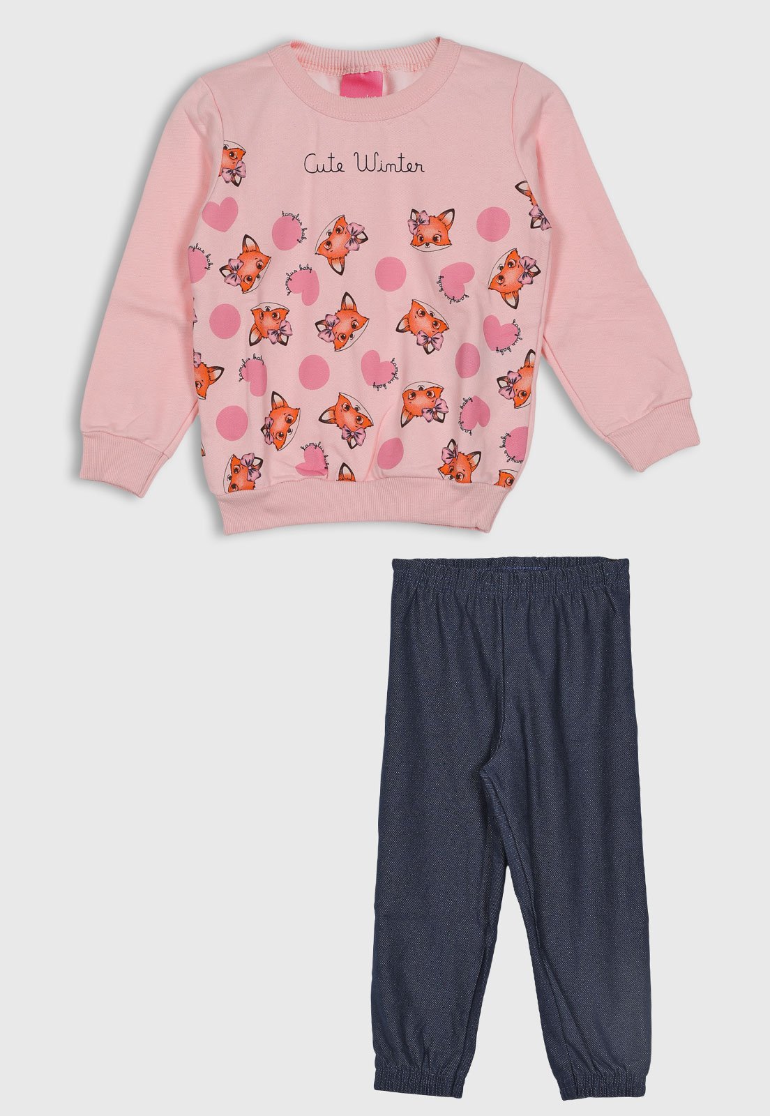 Conjunto Kamylus Estampa Gatinhos Rosa