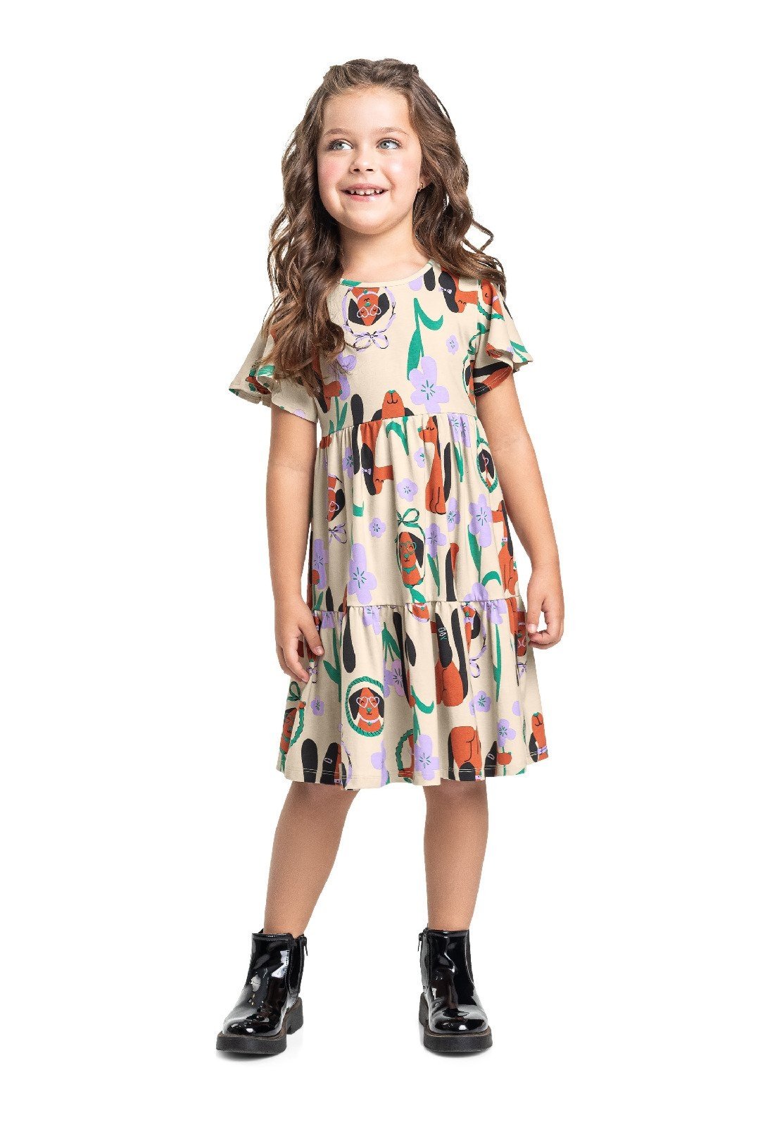 Infantil - Vestido Flores & Focinhos Bee Loop Verde