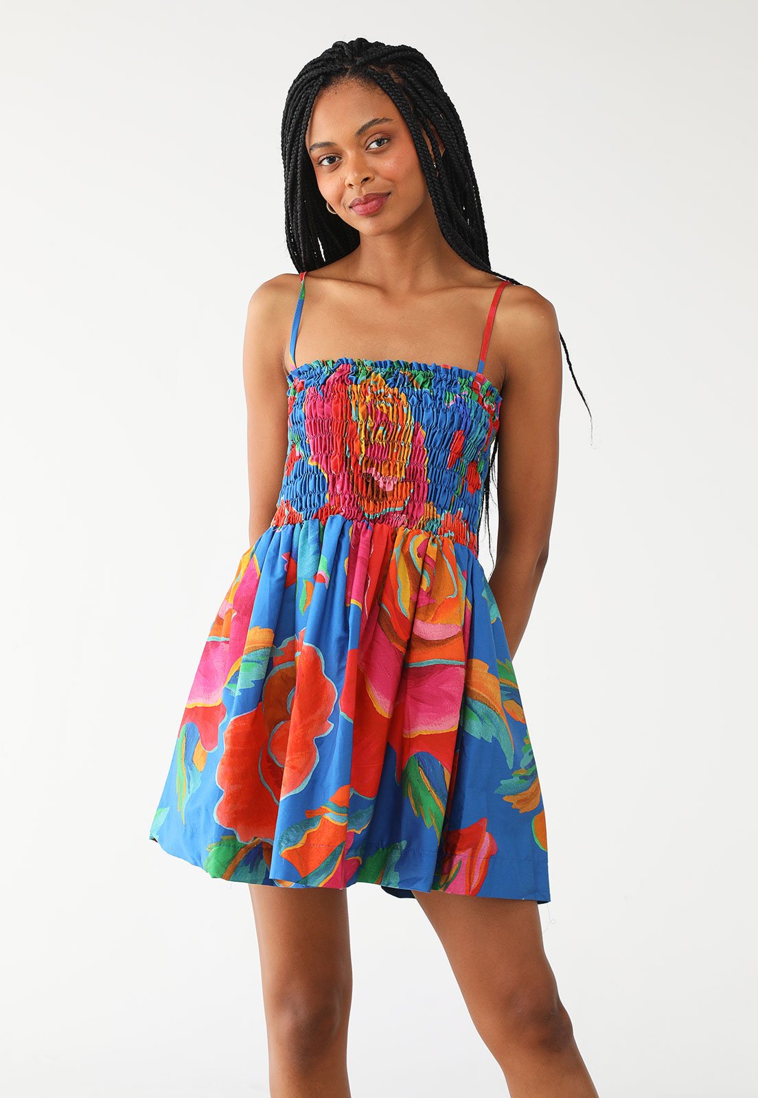 Vista 2 Vestido FARM Curto Rosas Pintadas azul FARM azul