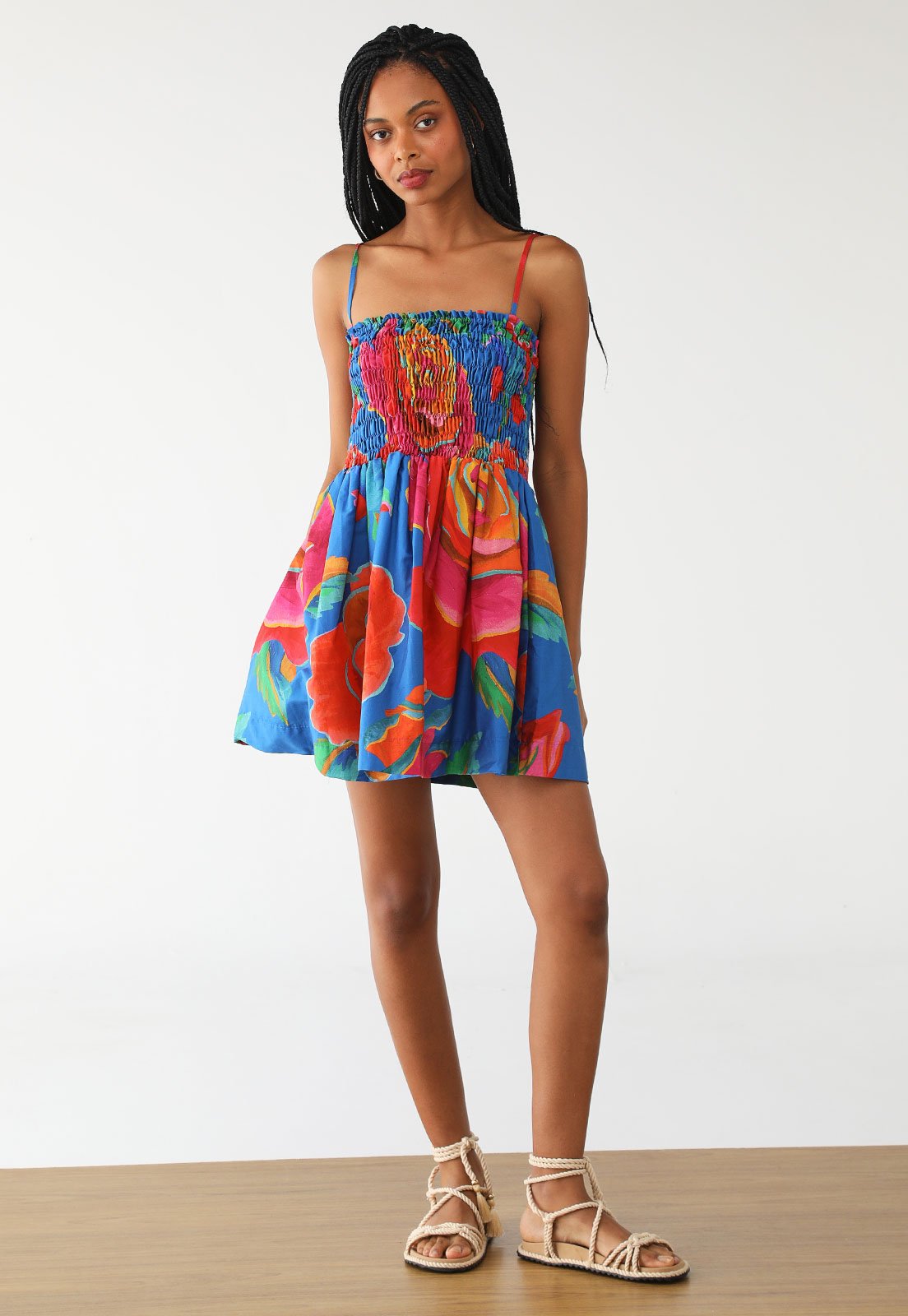 Vista 3 Vestido FARM Curto Rosas Pintadas azul FARM azul