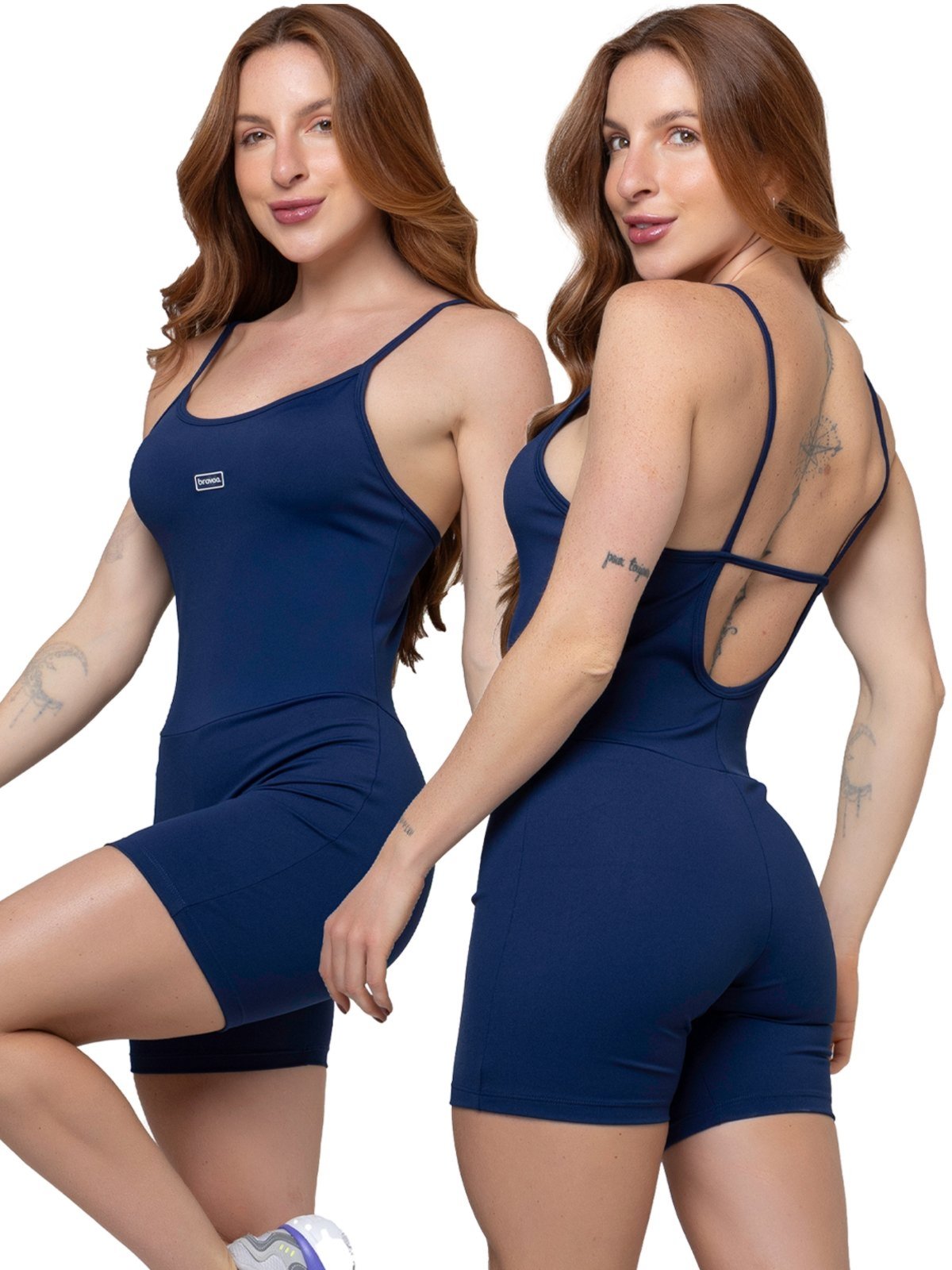 Macaquinho Fitness Alcinha Slim Zero Transparência Forrado Academia Macacão 048 AZUL