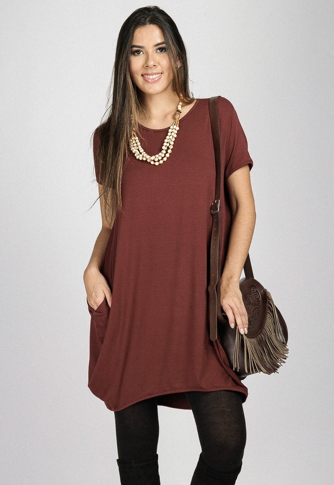 Vestido Curto Amazonia Vital Malha Amplo Always Bordô