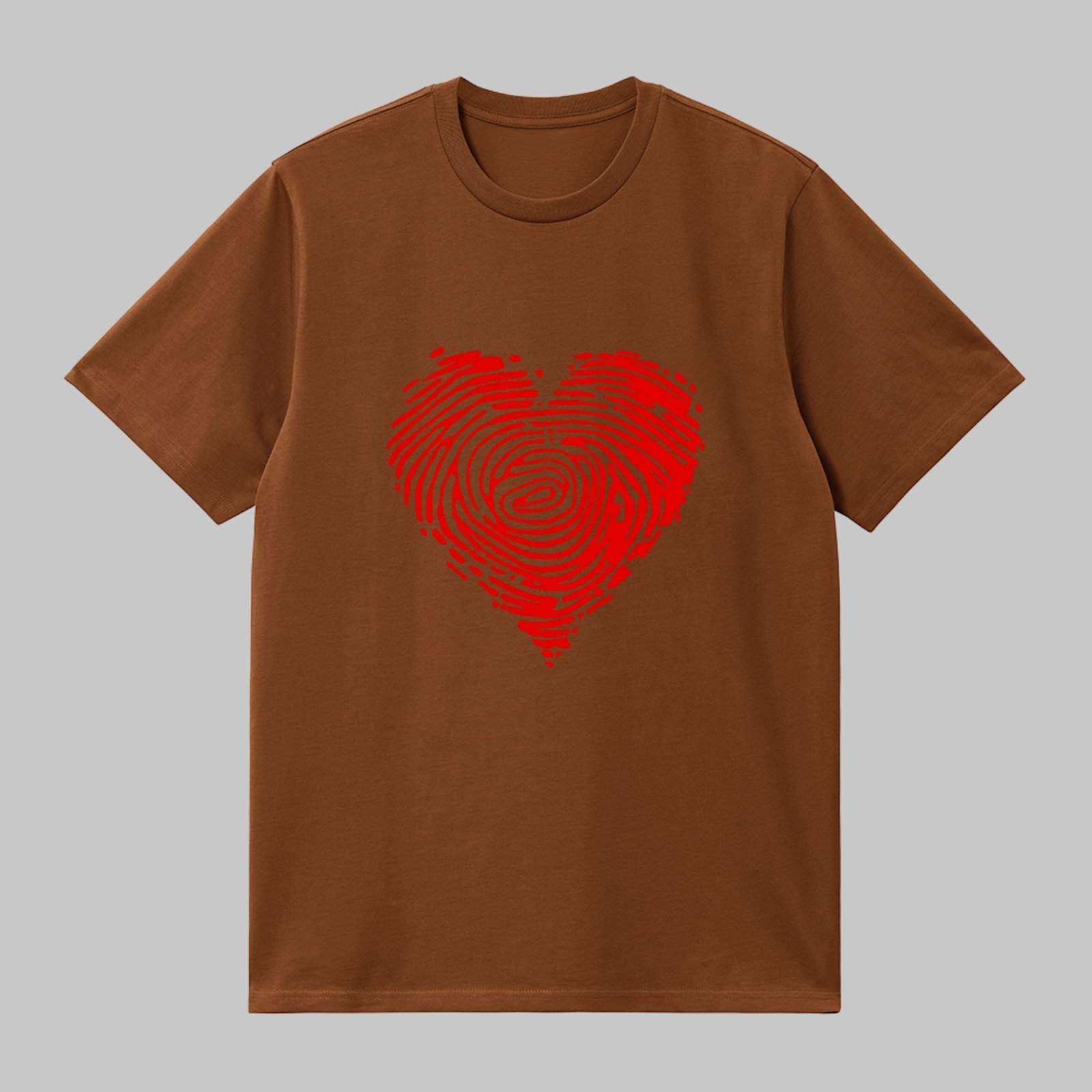 Camiseta Básica Coração Fingerprint Design Moderno Unissex Marrom