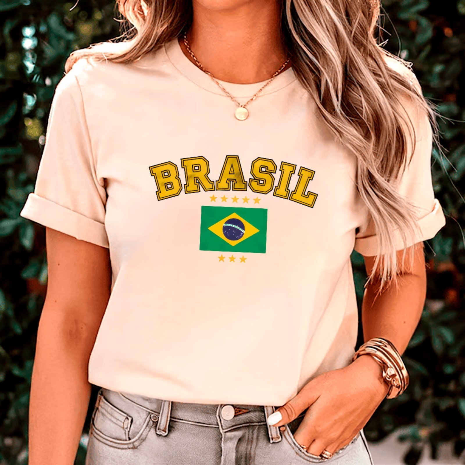 Camiseta Ousy Básica Brasil Paixão Nacional Copa Do Mundo Unissex Off White