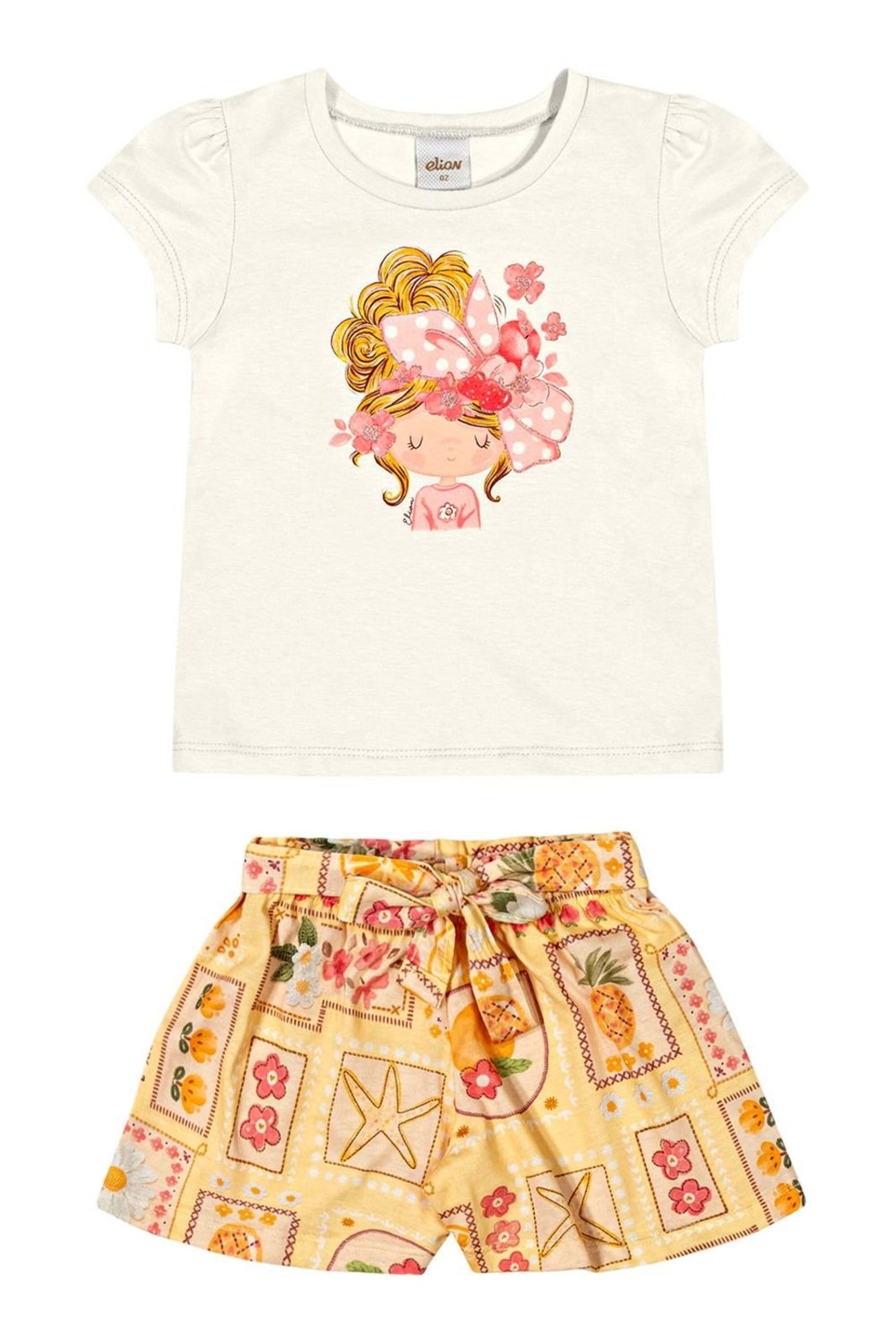 Infantil - Conjunto Menina Ilustrado Brilho Elian Bege
