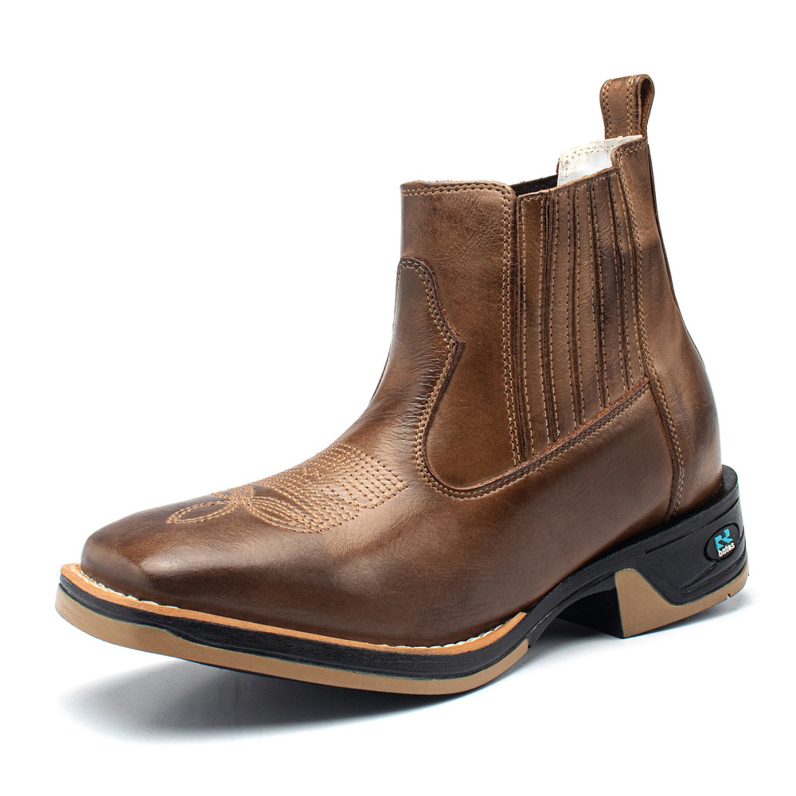 Bota Masculina RR Botas Texana Country Confortável Em Couro Bico Quadrado Com Bordado